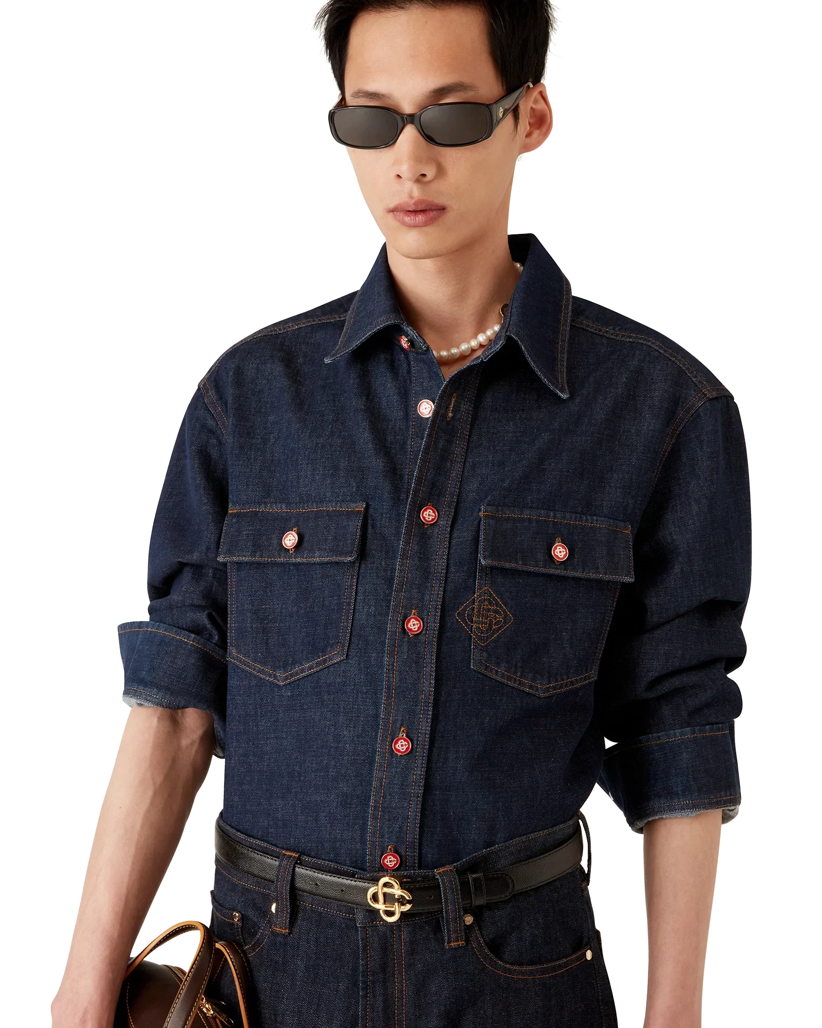 Denim Short Sleeve Shirt with Logo Embroidery | Casablanca Paris | Image 4