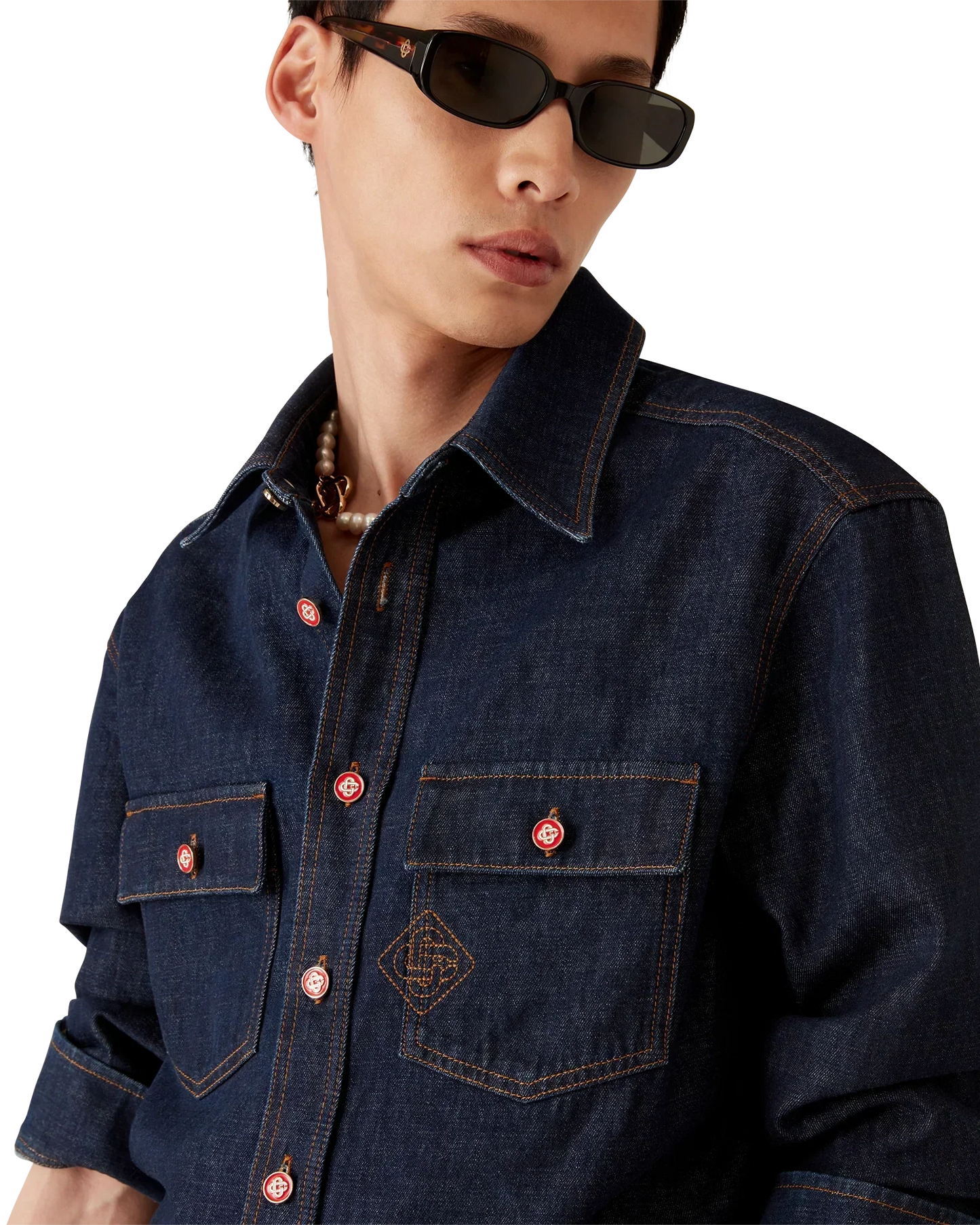 Denim Short Sleeve Shirt with Logo Embroidery | Casablanca Paris | Image 5
