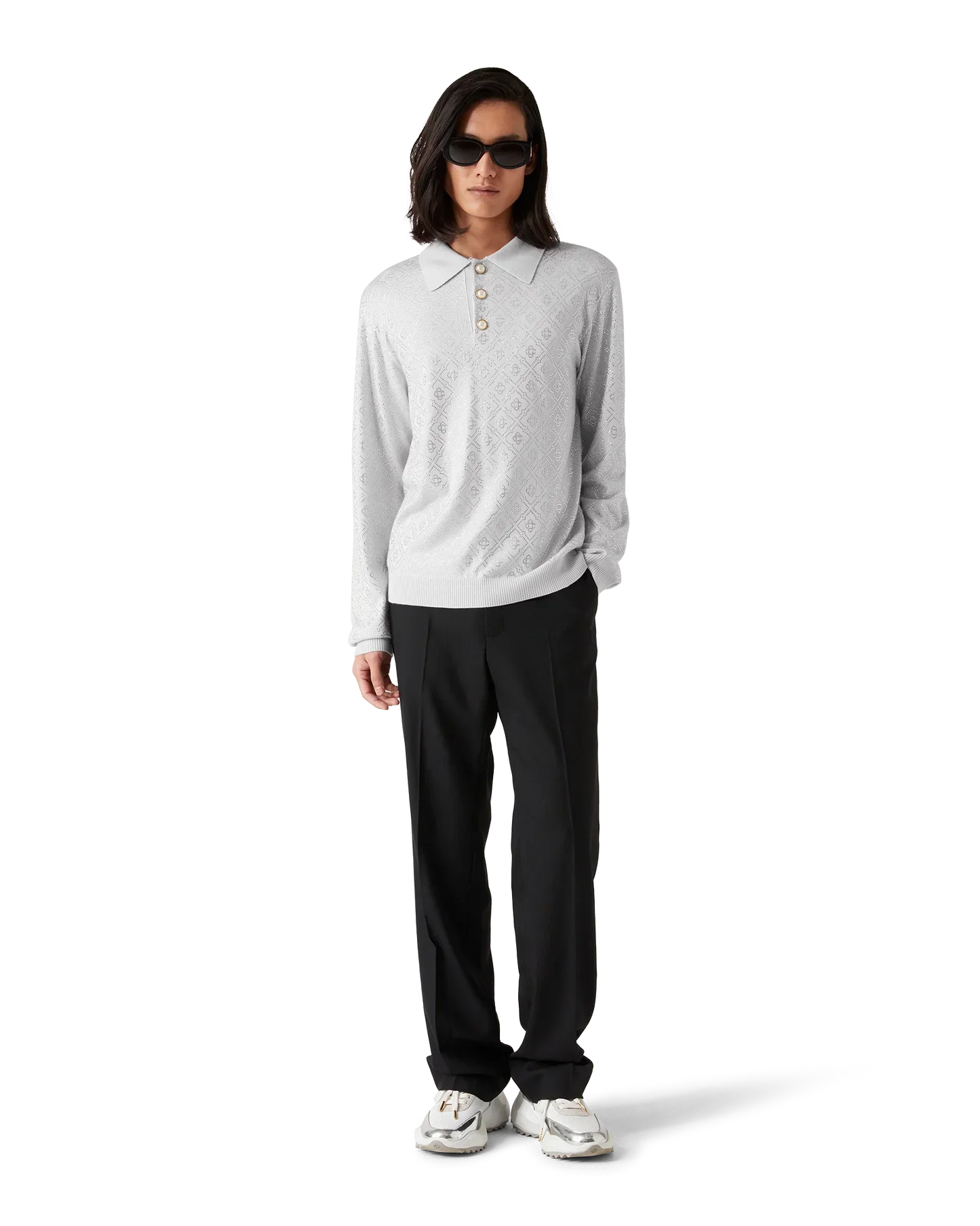 Crystal Monogram Knit Polo Shirt | Casablanca Paris | Image 2