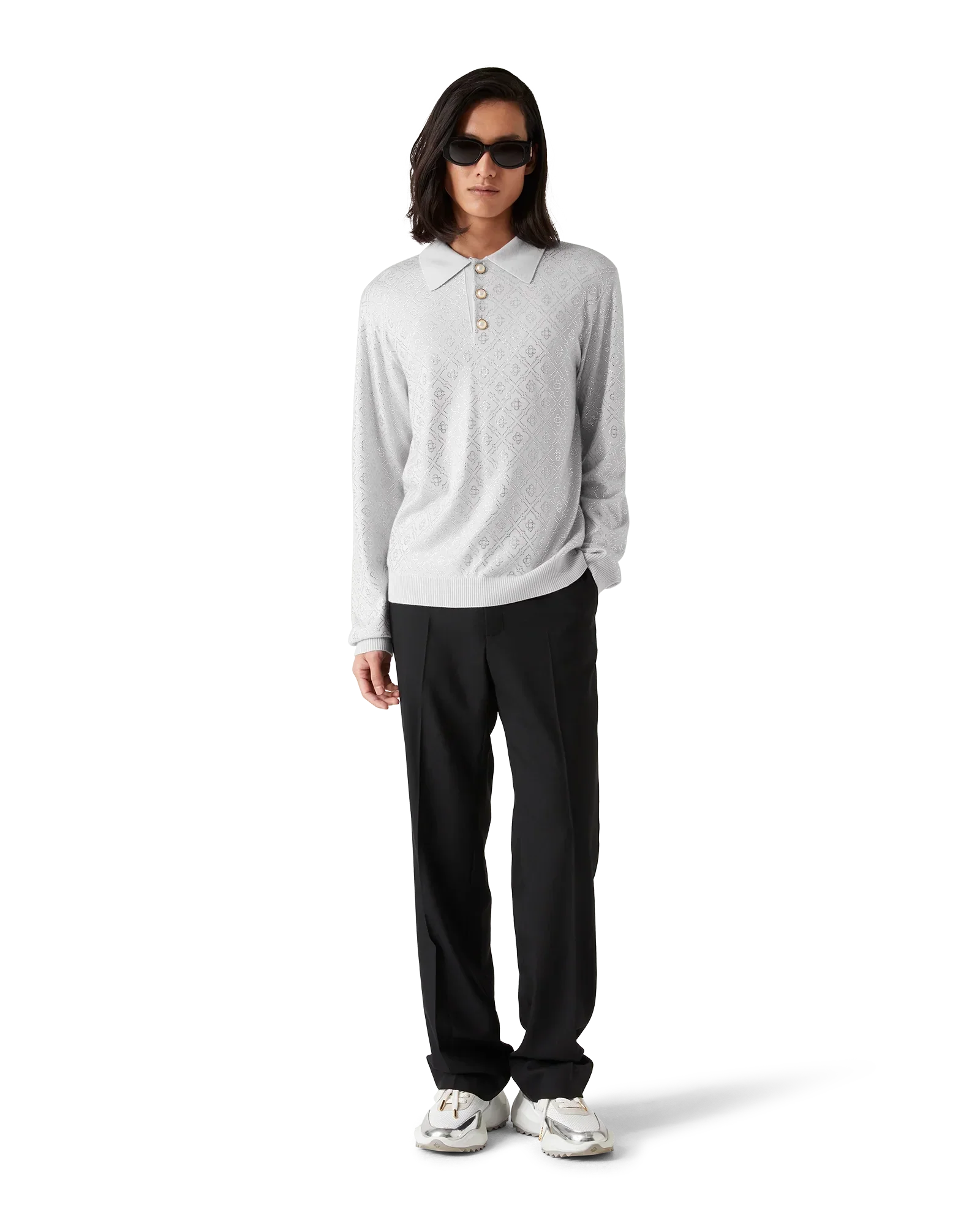 Crystal Monogram Knit Polo Shirt | Casablanca Paris | Image 2