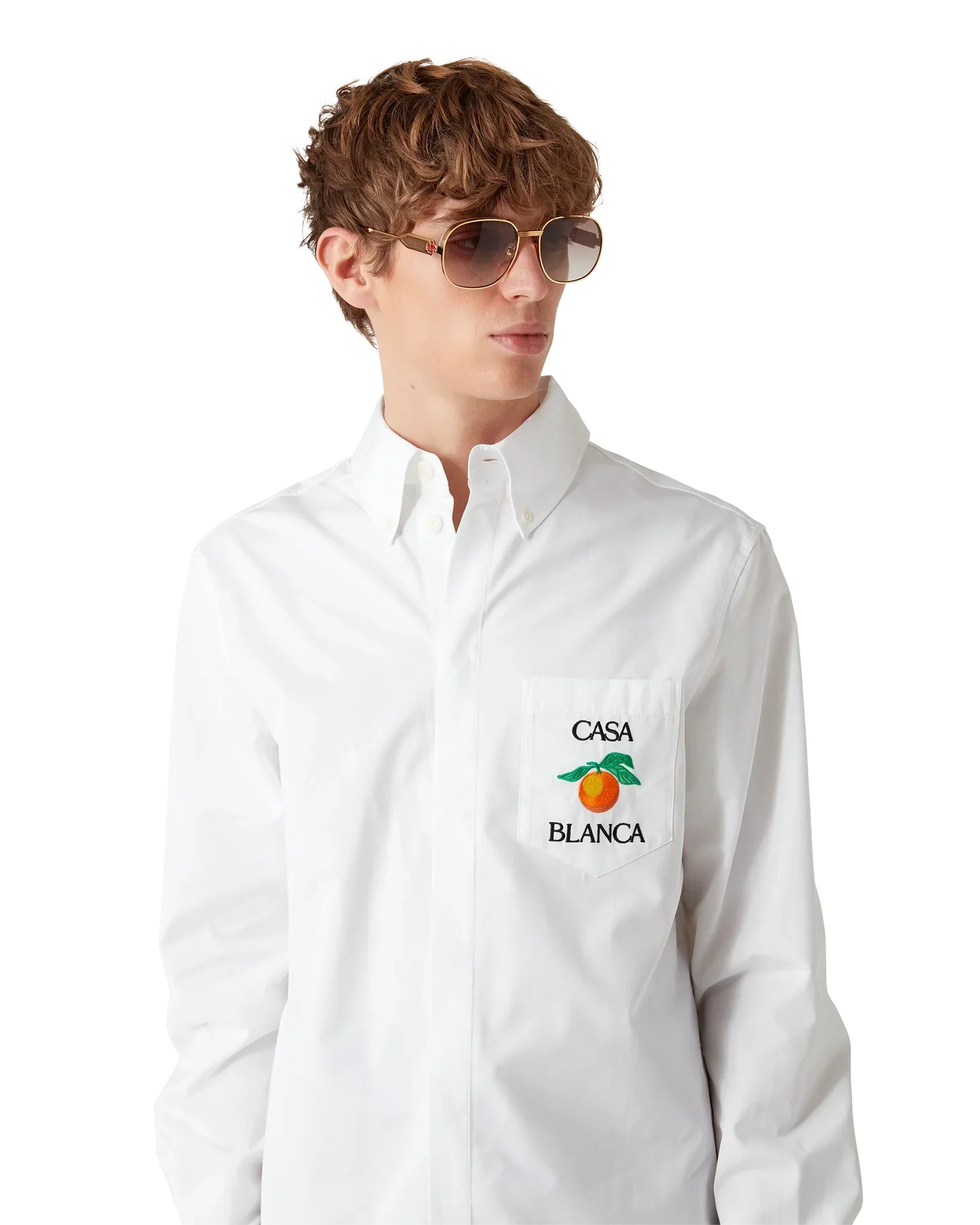 Embroidered Orange Oxford Shirt | Casablanca Paris | Image 5