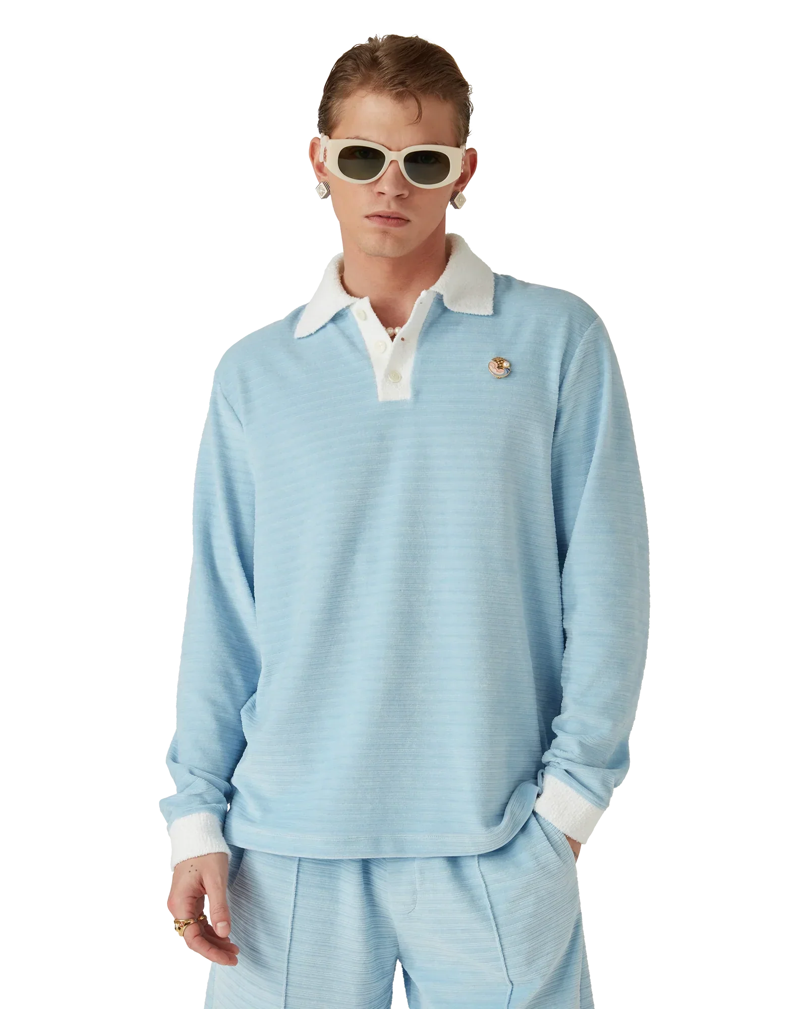 Velour Stripe Polo Shirt | Casablanca Paris | Image 4