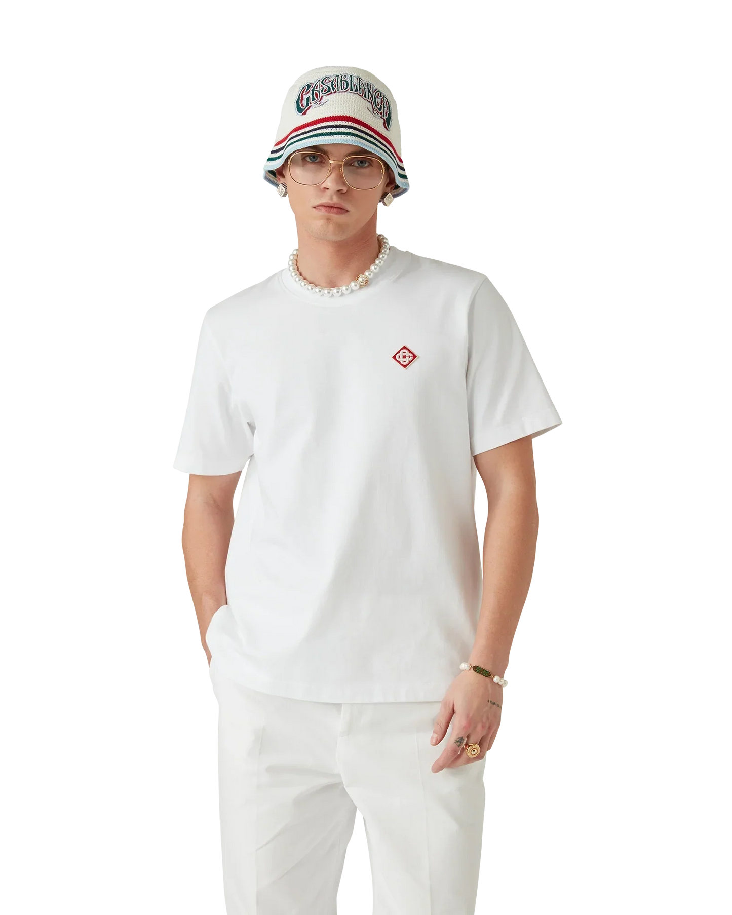 White Diamond Logo Short Sleeve T-Shirt | Casablanca Paris | Image 4