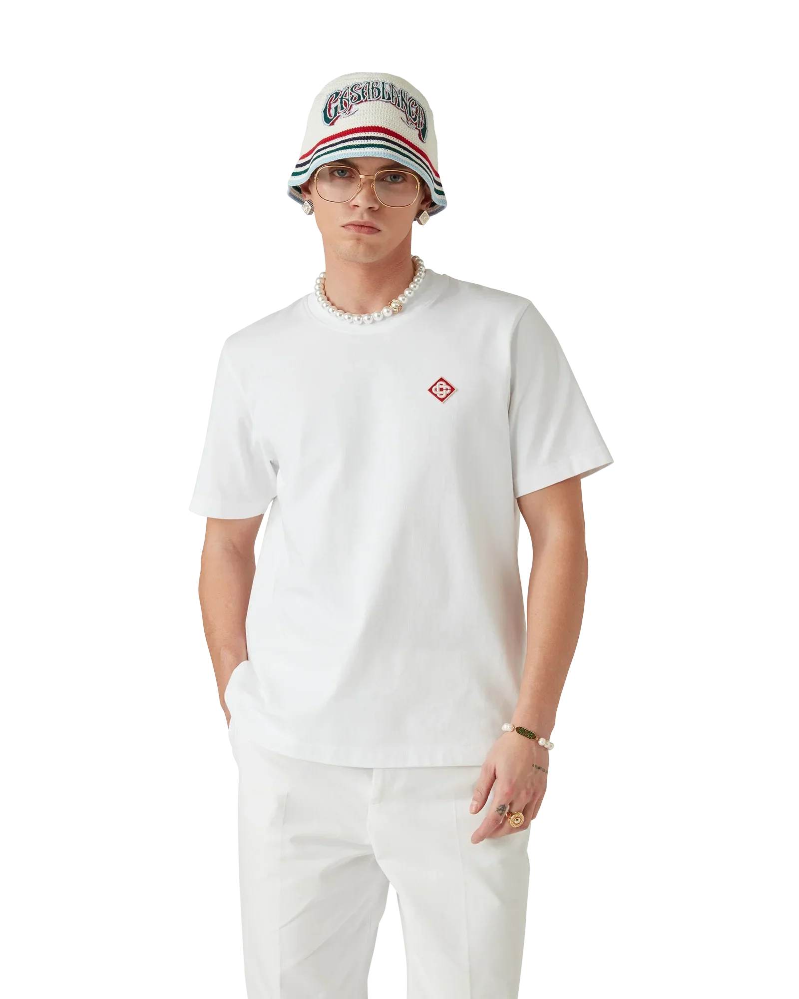 White Diamond Logo Short Sleeve T-Shirt | Casablanca Paris | Image 4