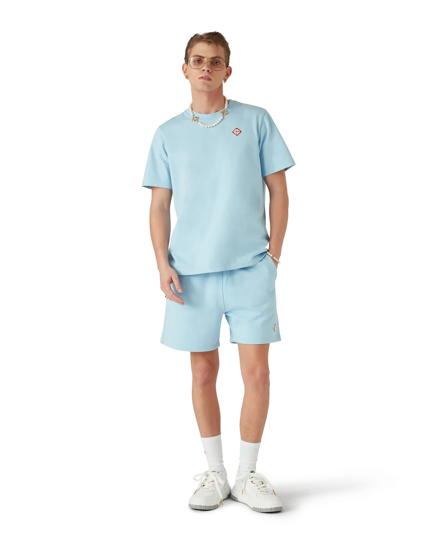 Light Blue Diamond Logo Short Sleeve T-Shirt | Casablanca Paris | Image 2