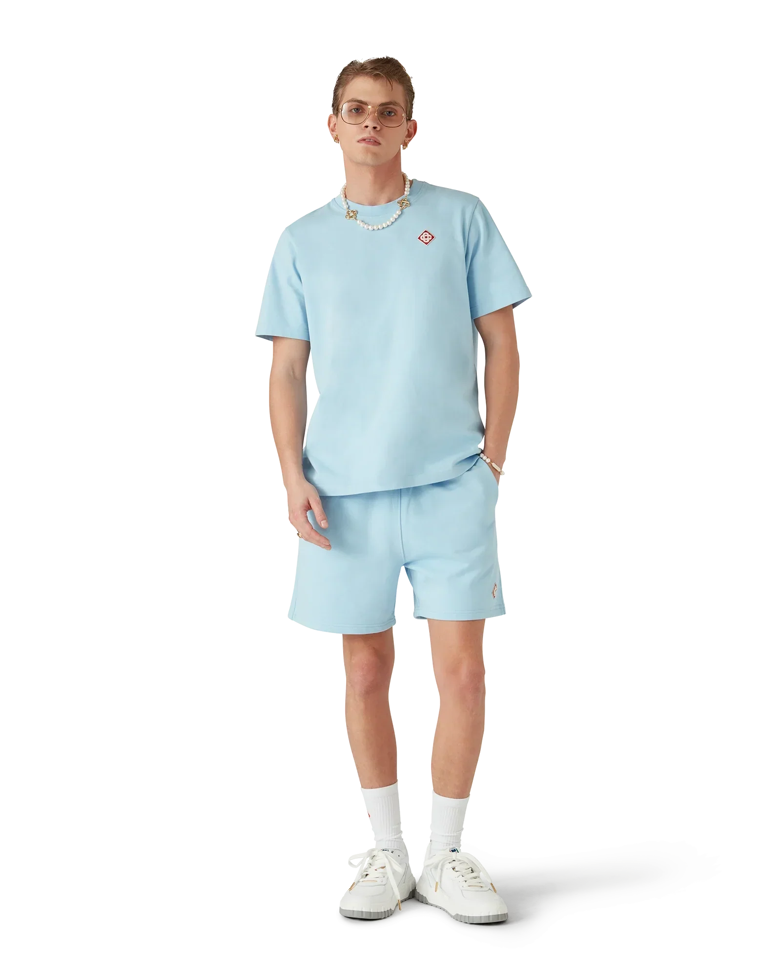 Light Blue Diamond Logo Short Sleeve T-Shirt | Casablanca Paris | Image 2