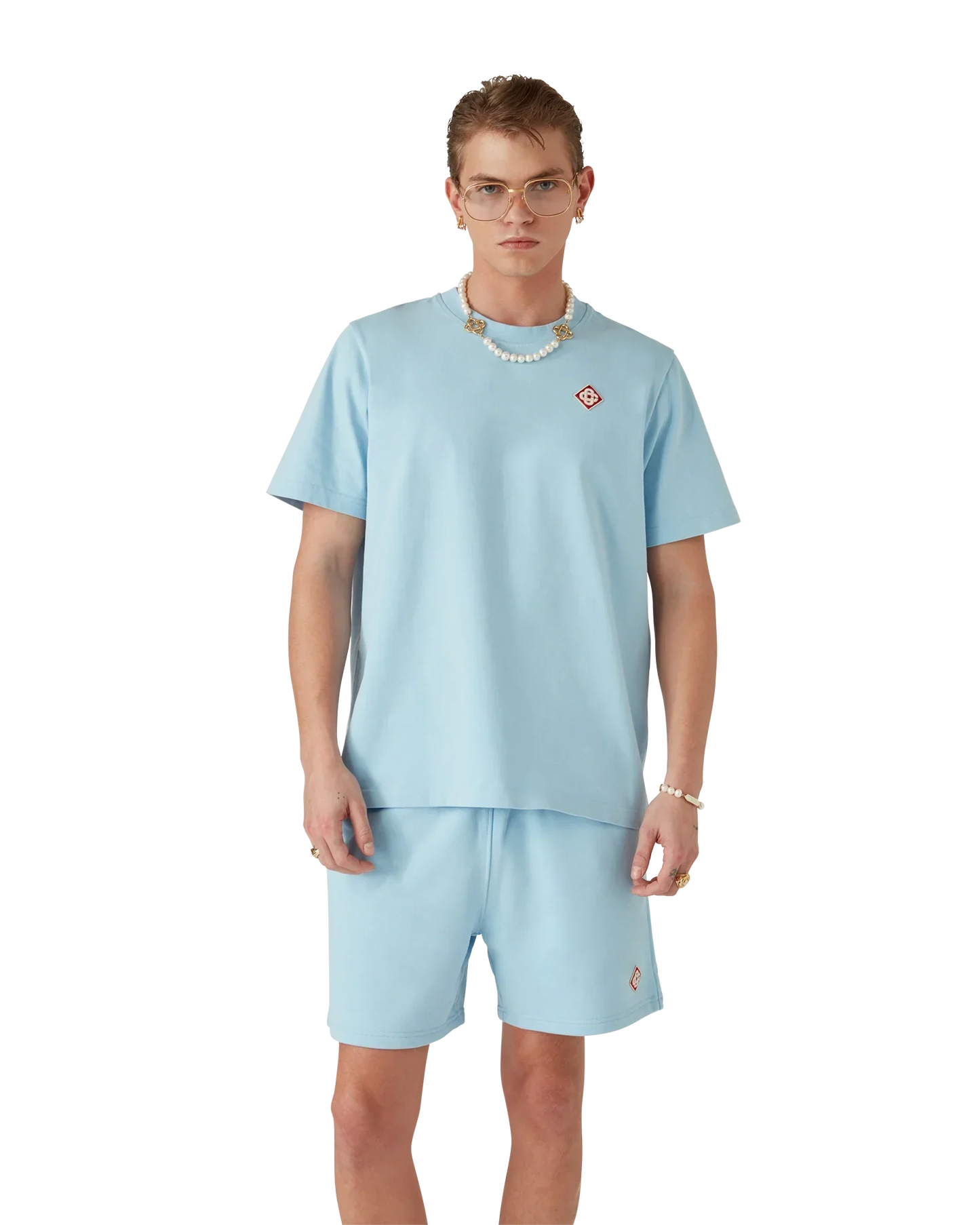 Light Blue Diamond Logo Short Sleeve T-Shirt | Casablanca Paris | Image 4