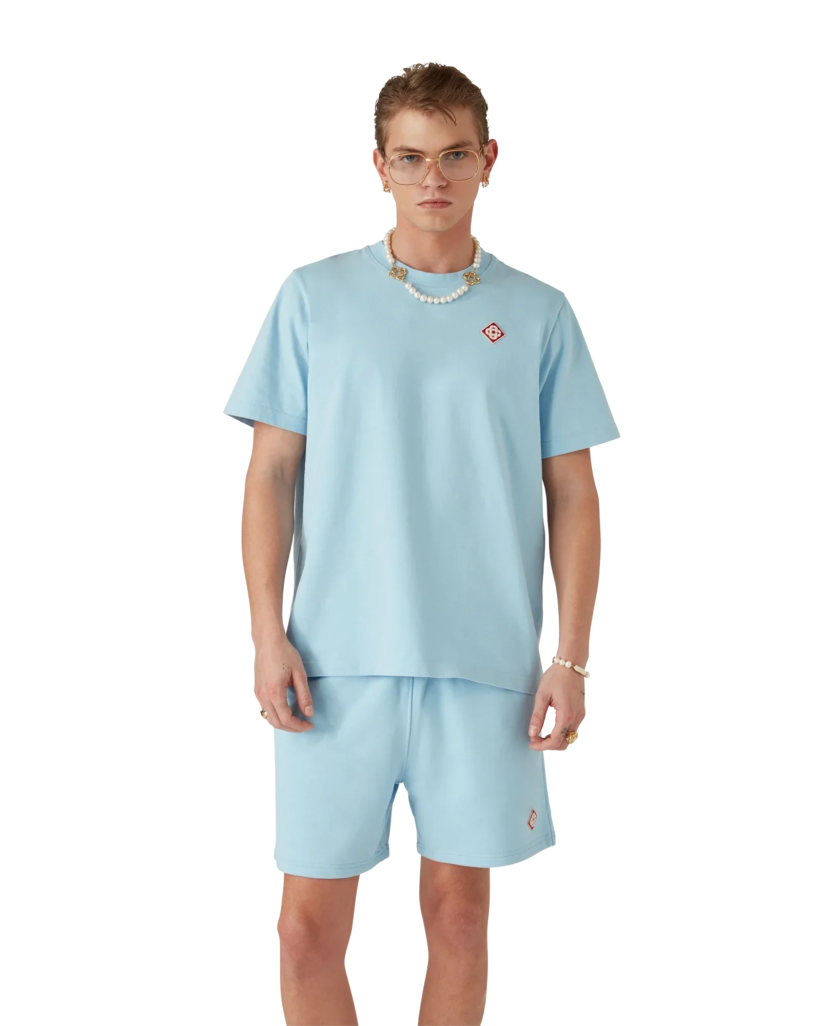 Light Blue Diamond Logo Short Sleeve T-Shirt | Casablanca Paris | Image 4