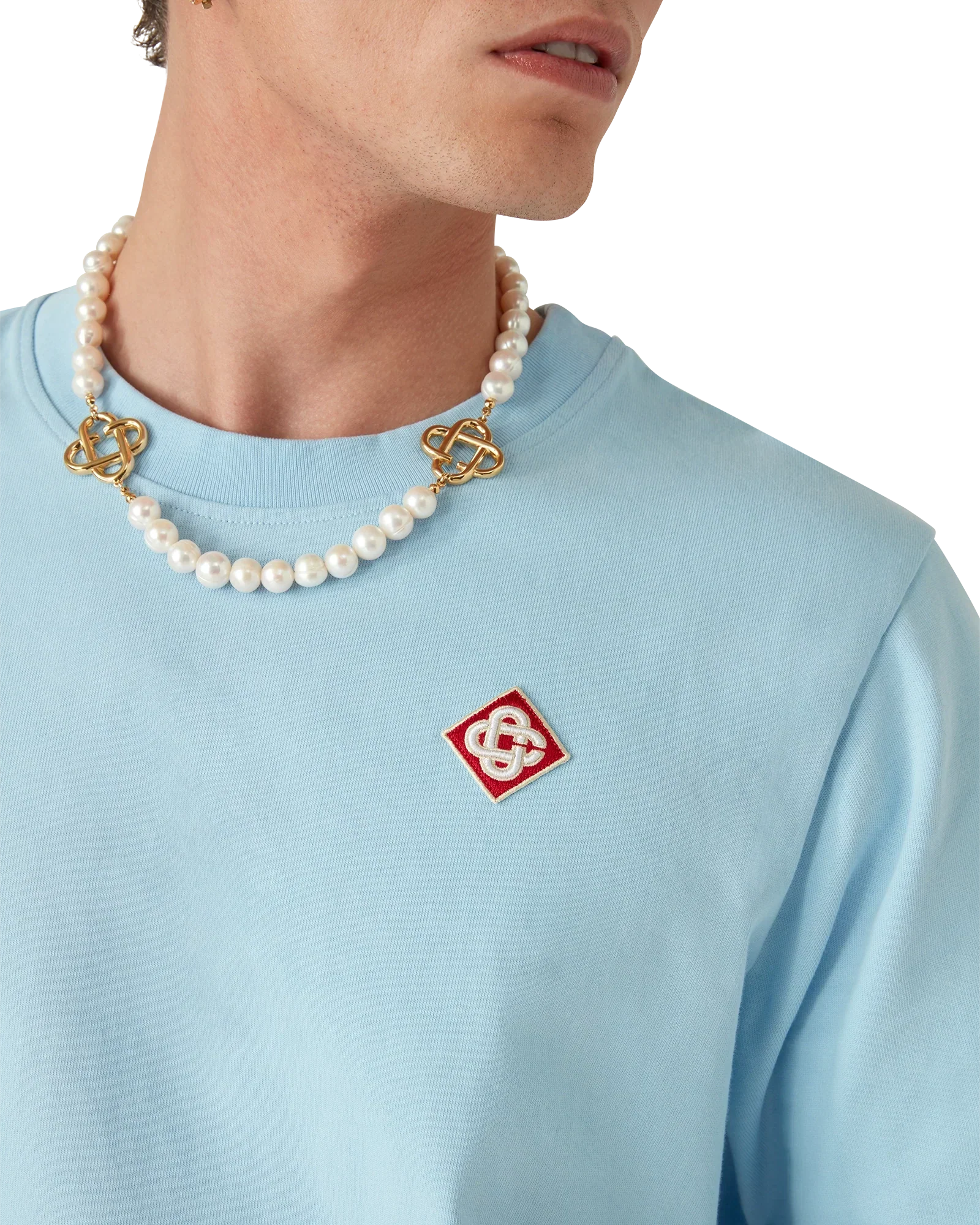 Light Blue Diamond Logo Short Sleeve T-Shirt | Casablanca Paris | Image 5