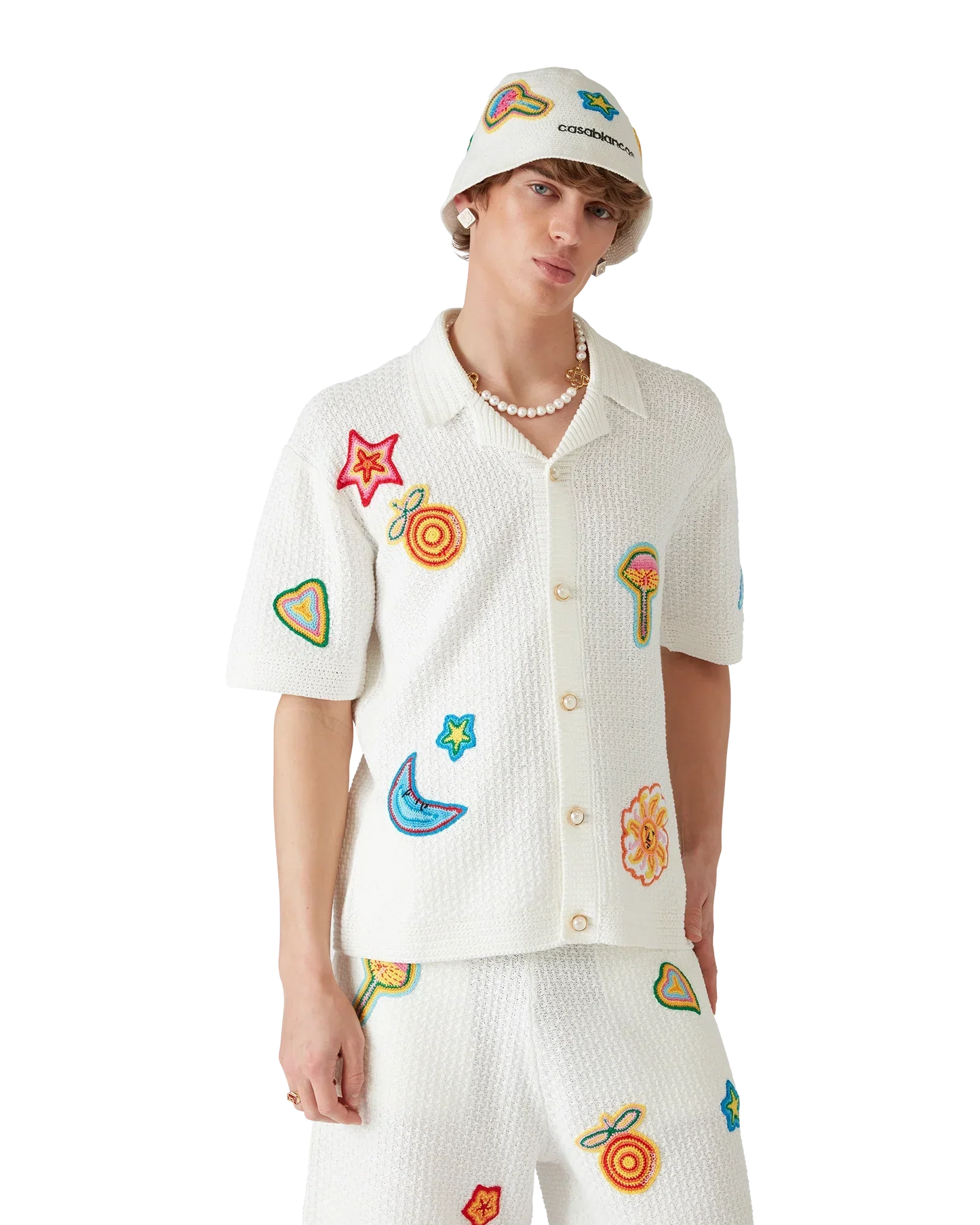 Motif Short Sleeve Crochet Shirt | Casablanca Paris | Image 3
