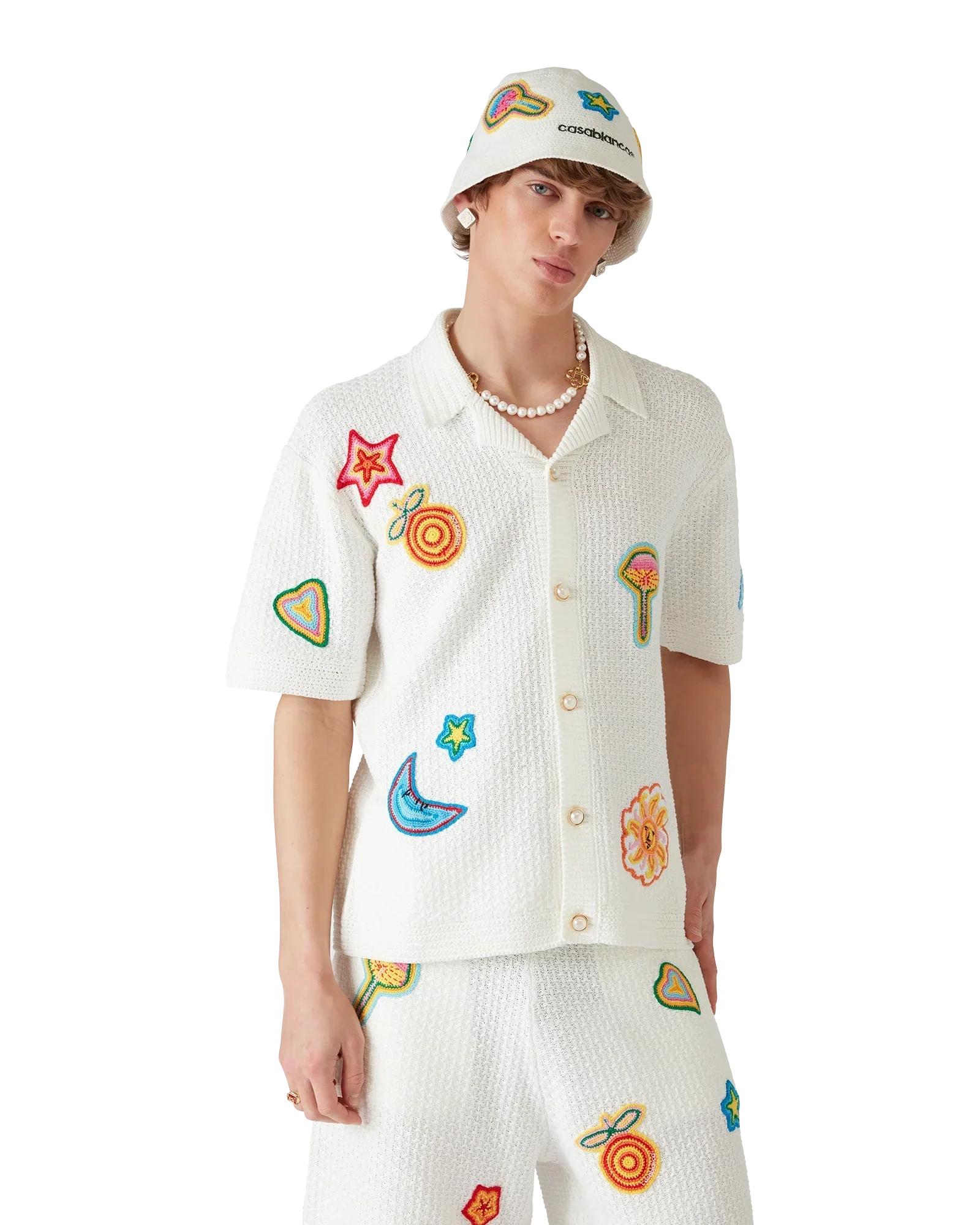 Motif Short Sleeve Crochet Shirt | Casablanca Paris | Image 3