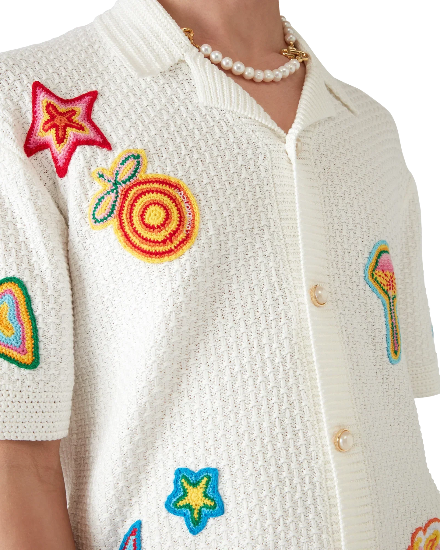 Motif Short Sleeve Crochet Shirt | Casablanca Paris | Image 4