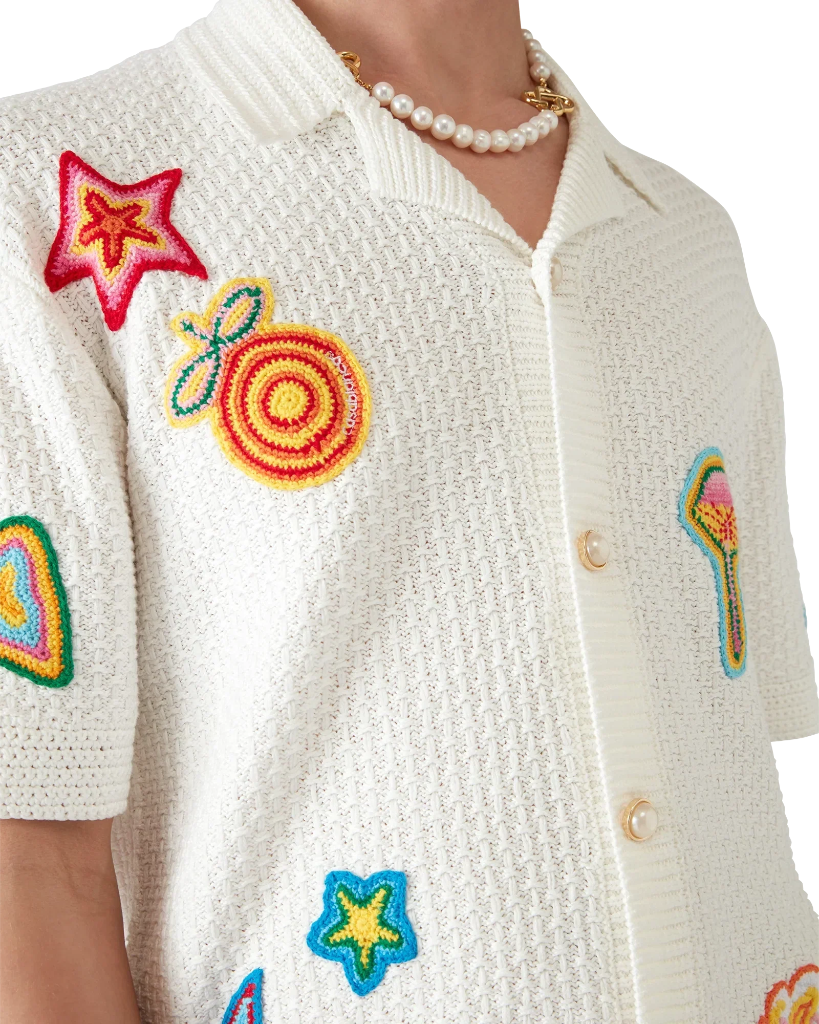 Motif Short Sleeve Crochet Shirt | Casablanca Paris | Image 4