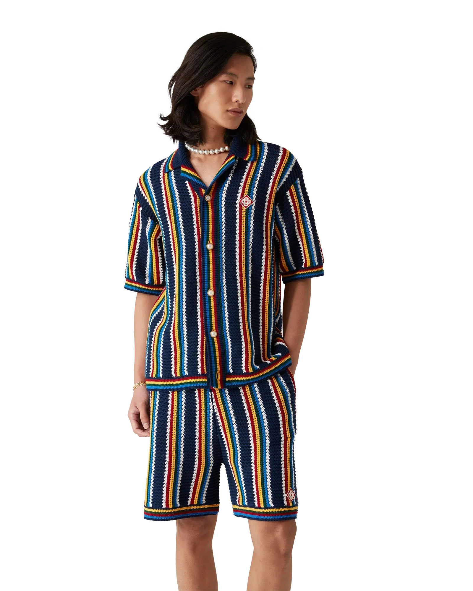 Crochet Short Sleeve Stripe Shirt | Casablanca Paris | Image 4