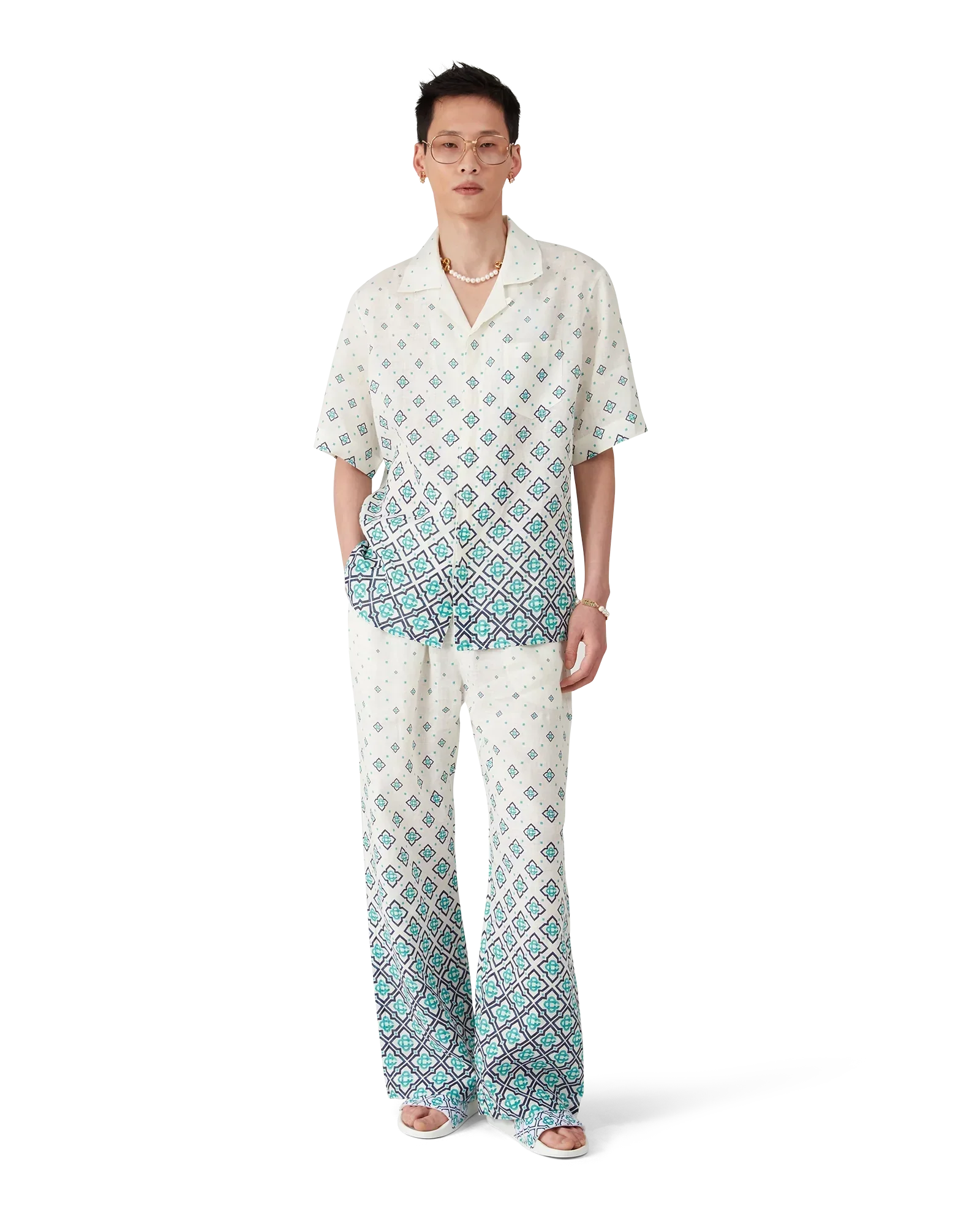 Gradient Monogram Short Sleeve Linen Shirt | Casablanca Paris | Image 2