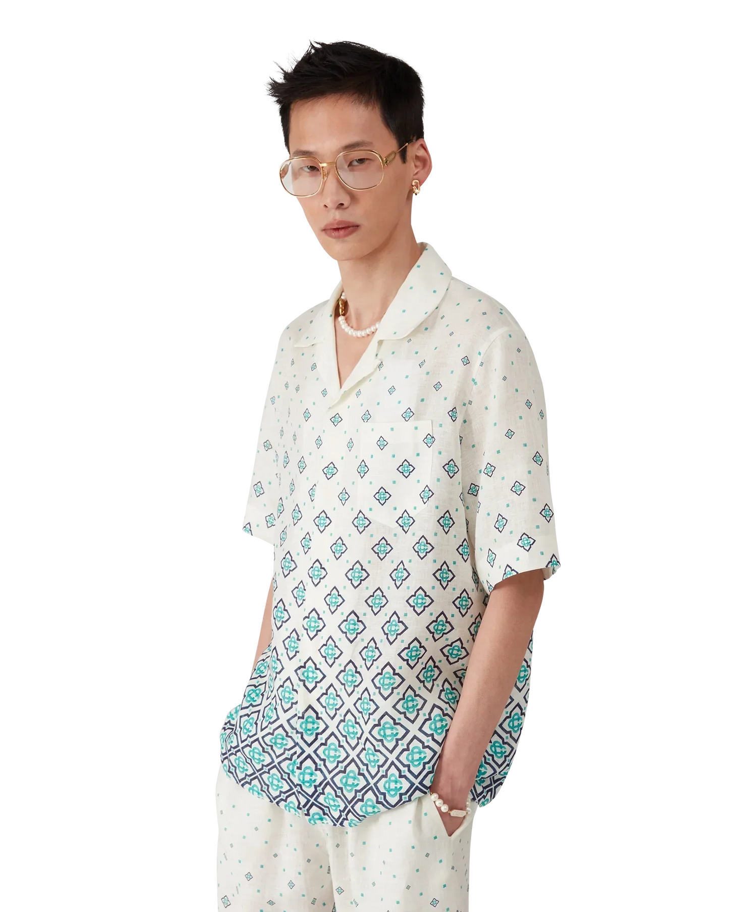 Gradient Monogram Short Sleeve Linen Shirt | Casablanca Paris | Image 4