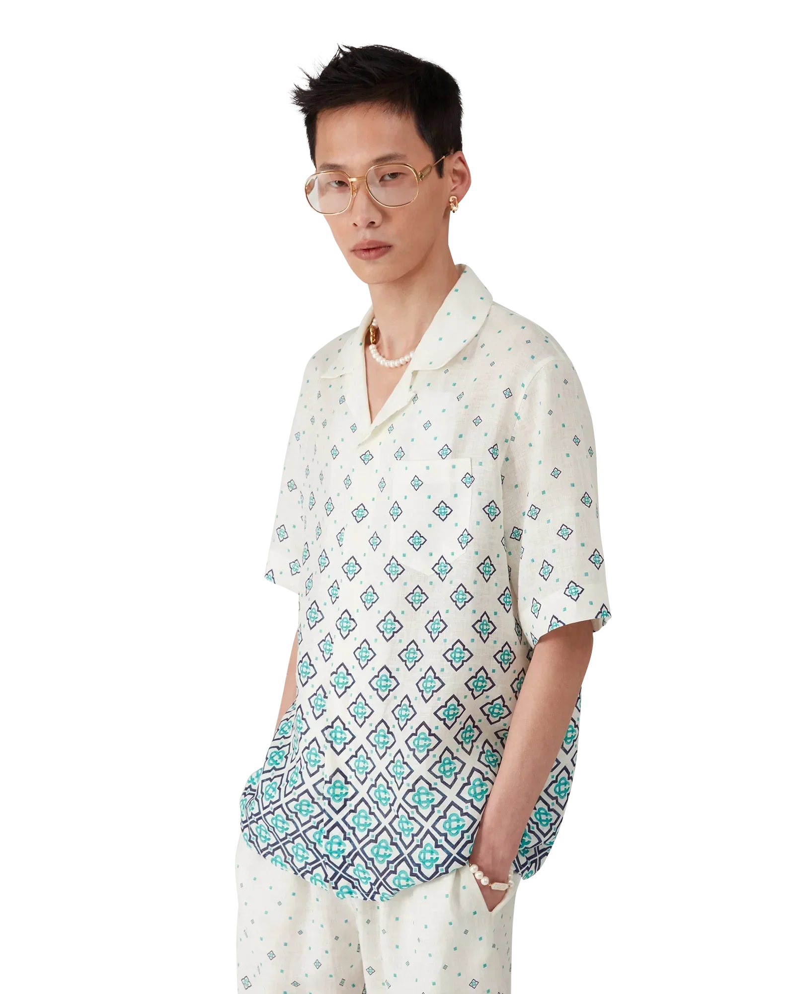 Gradient Monogram Short Sleeve Linen Shirt | Casablanca Paris | Image 4