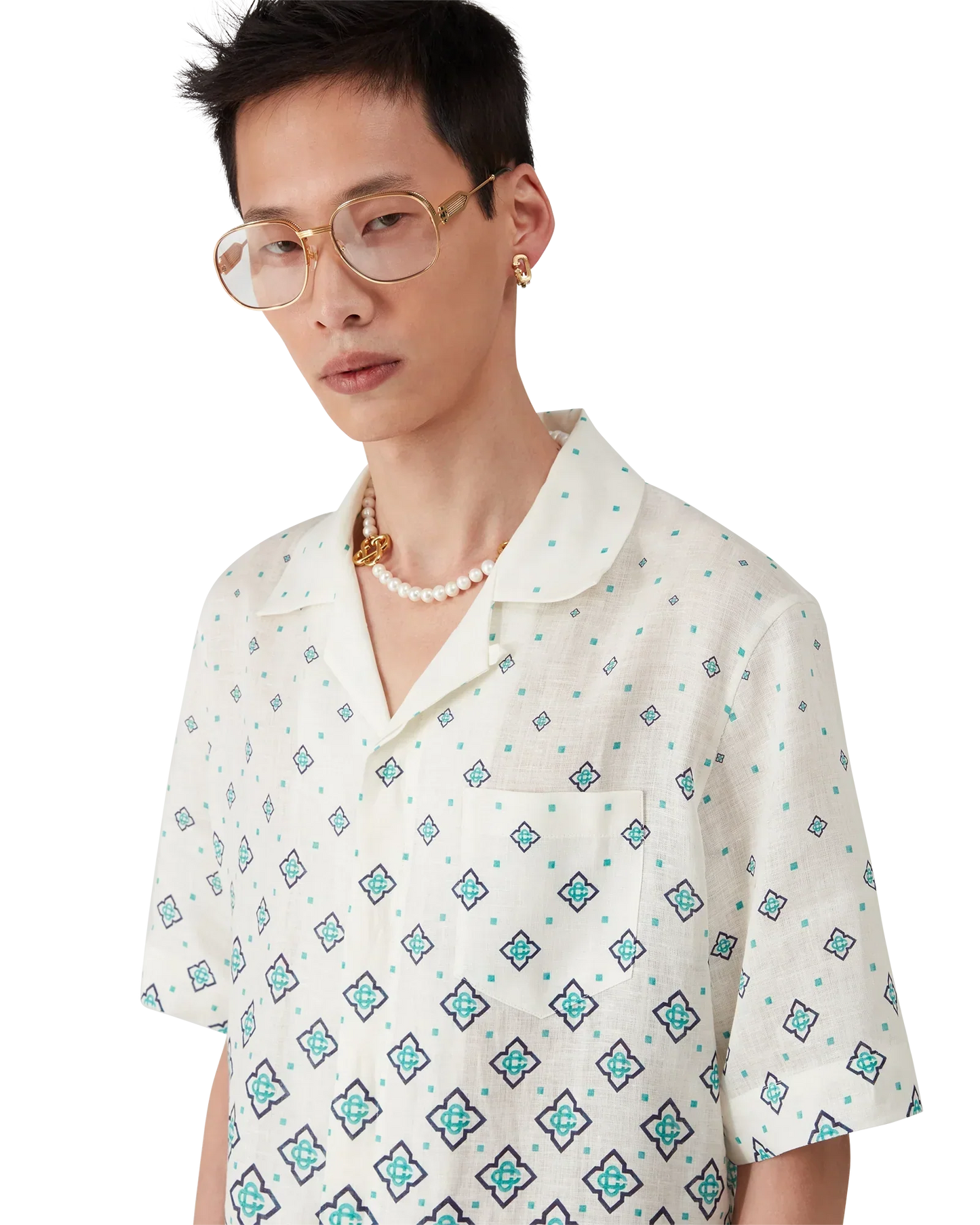 Gradient Monogram Short Sleeve Linen Shirt | Casablanca Paris | Image 5