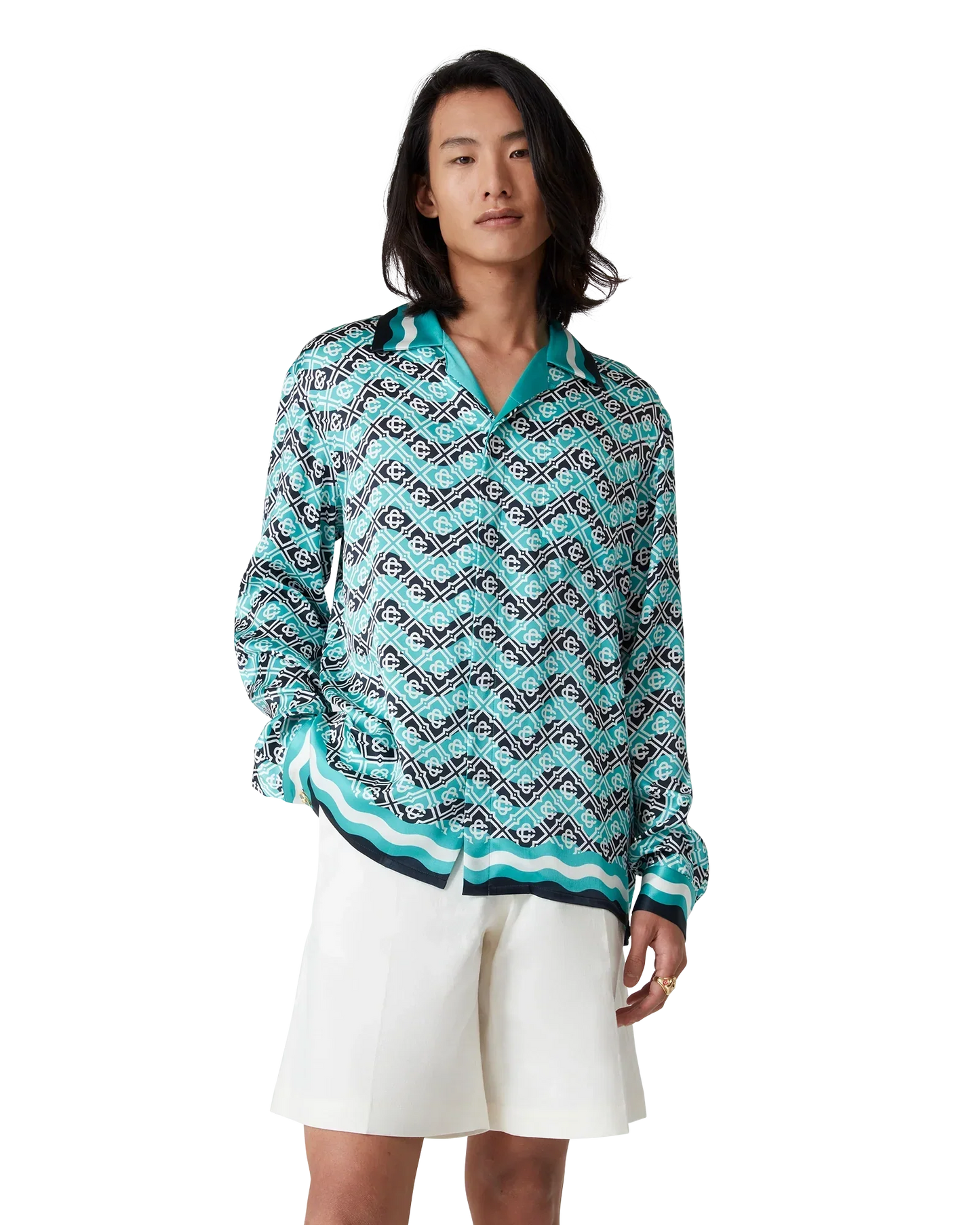Monogram Wave Long Sleeve Silk Shirt | Casablanca Paris | Image 4
