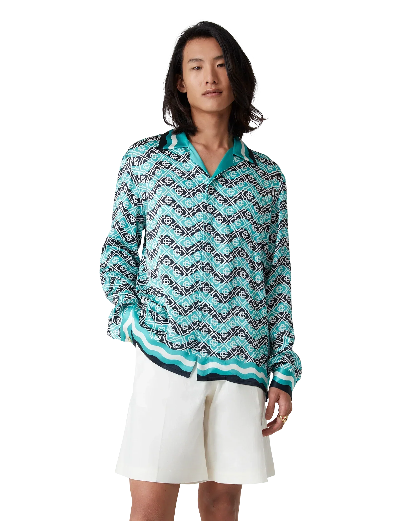 Monogram Wave Long Sleeve Silk Shirt | Casablanca Paris | Image 4