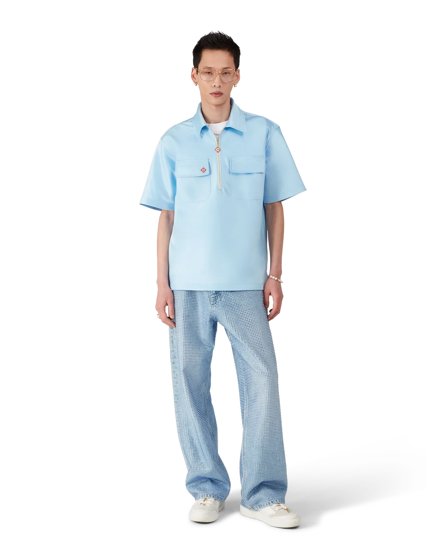 Satin Quarter Short Sleeve Zip Shirt | Casablanca Paris | Image 2