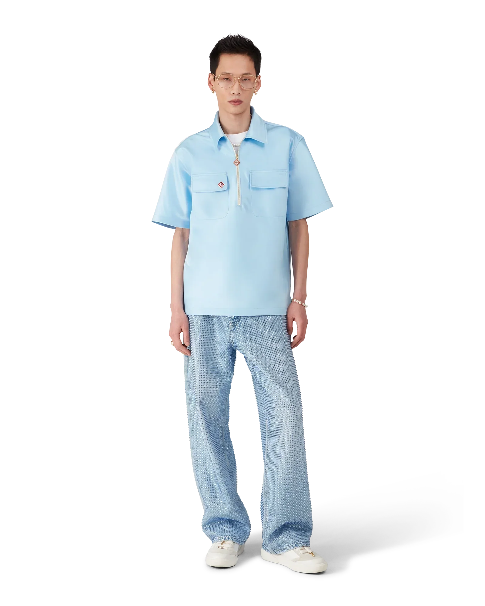 Satin Quarter Short Sleeve Zip Shirt | Casablanca Paris | Image 2