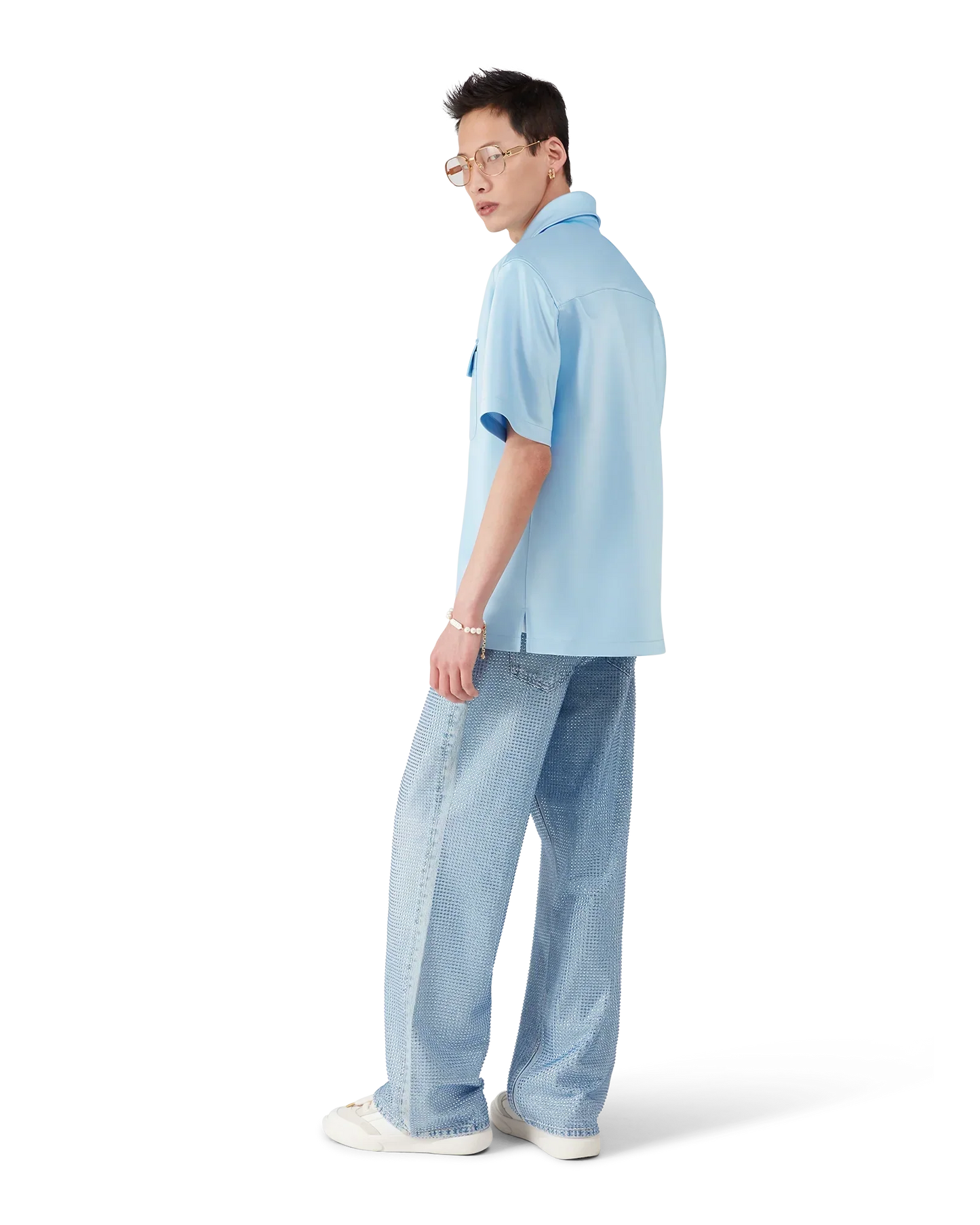 Satin Quarter Short Sleeve Zip Shirt | Casablanca Paris | Image 3