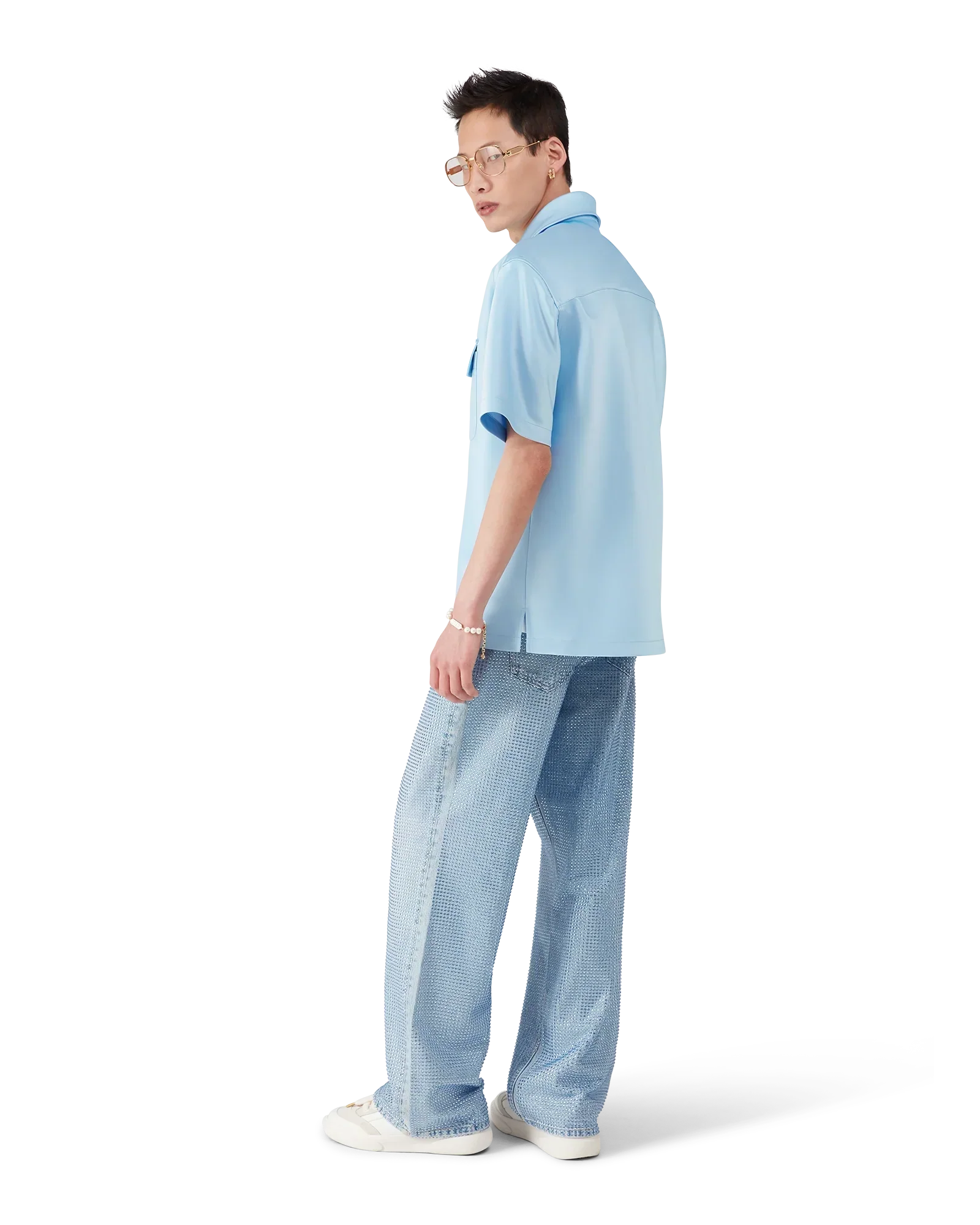 Satin Quarter Short Sleeve Zip Shirt | Casablanca Paris | Image 3