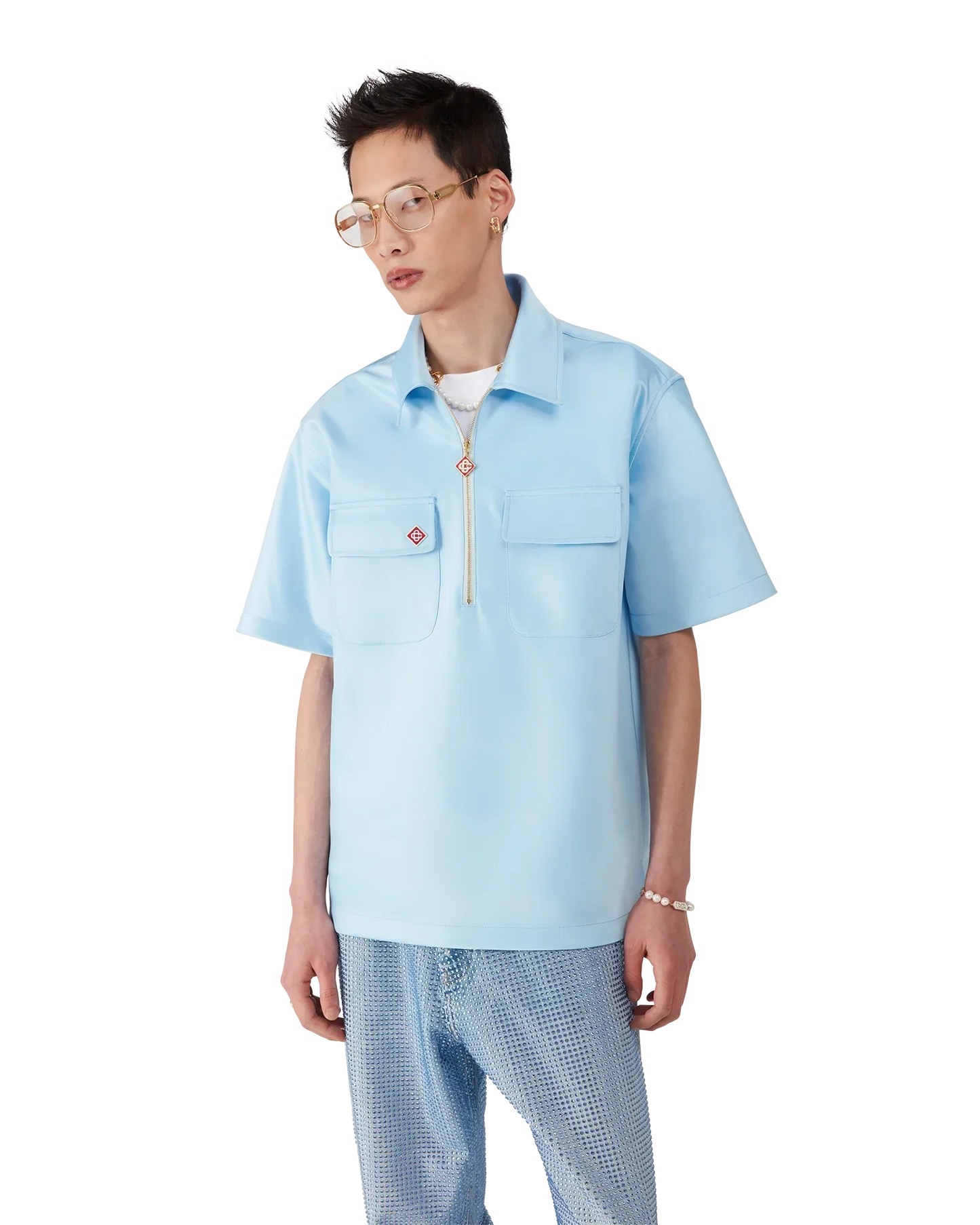 Satin Quarter Short Sleeve Zip Shirt | Casablanca Paris | Image 4