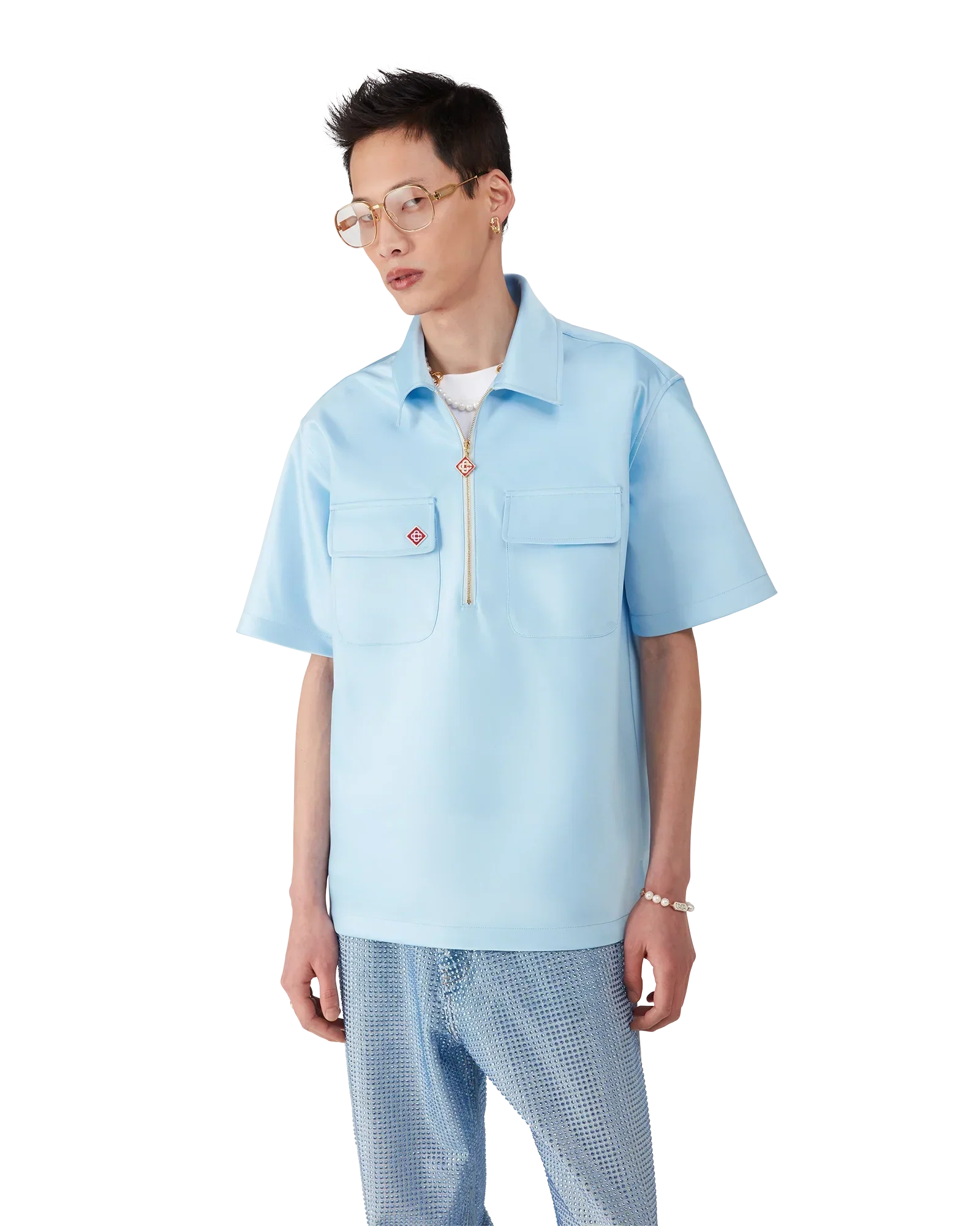 Satin Quarter Short Sleeve Zip Shirt | Casablanca Paris | Image 4