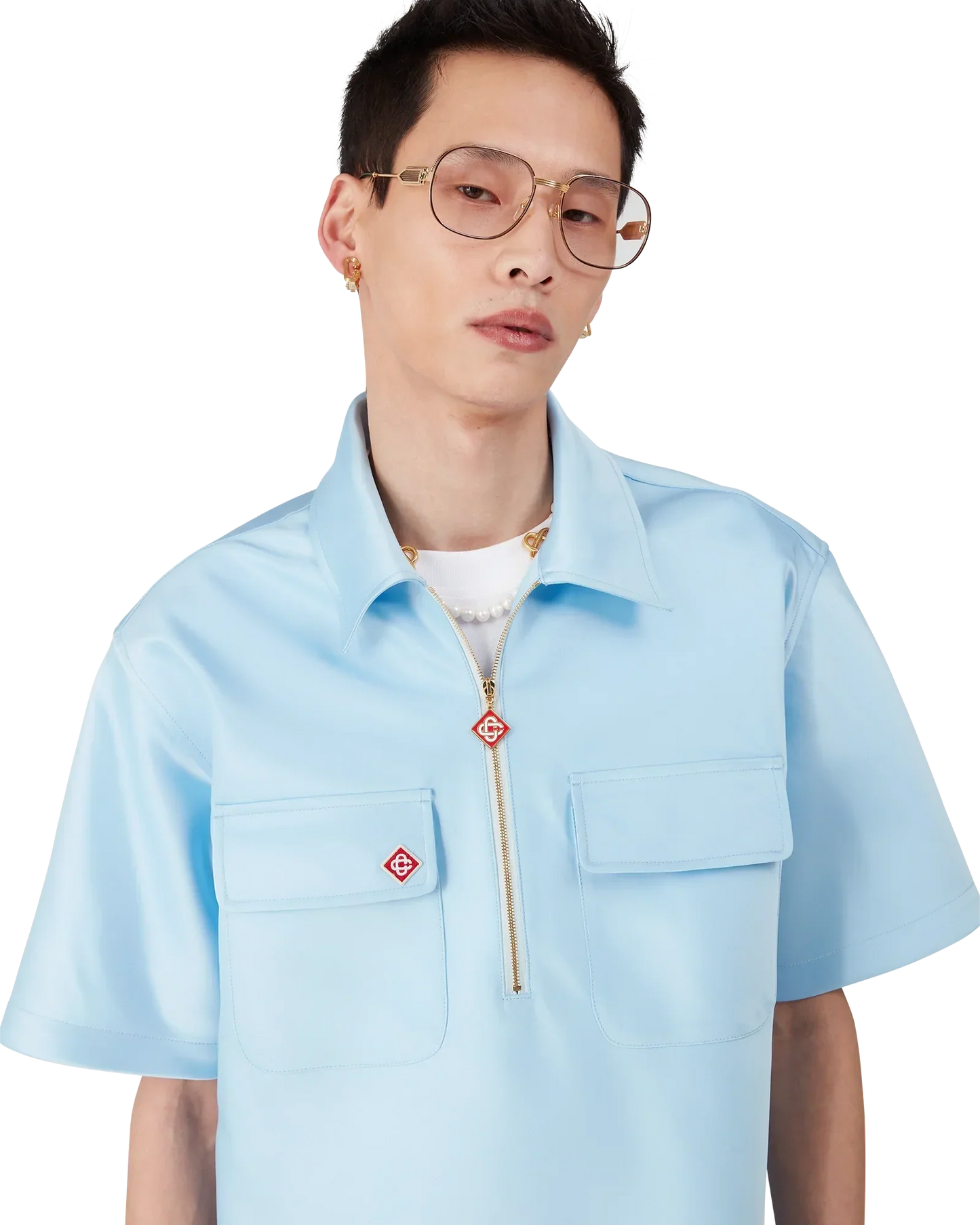 Satin Quarter Short Sleeve Zip Shirt | Casablanca Paris | Image 5