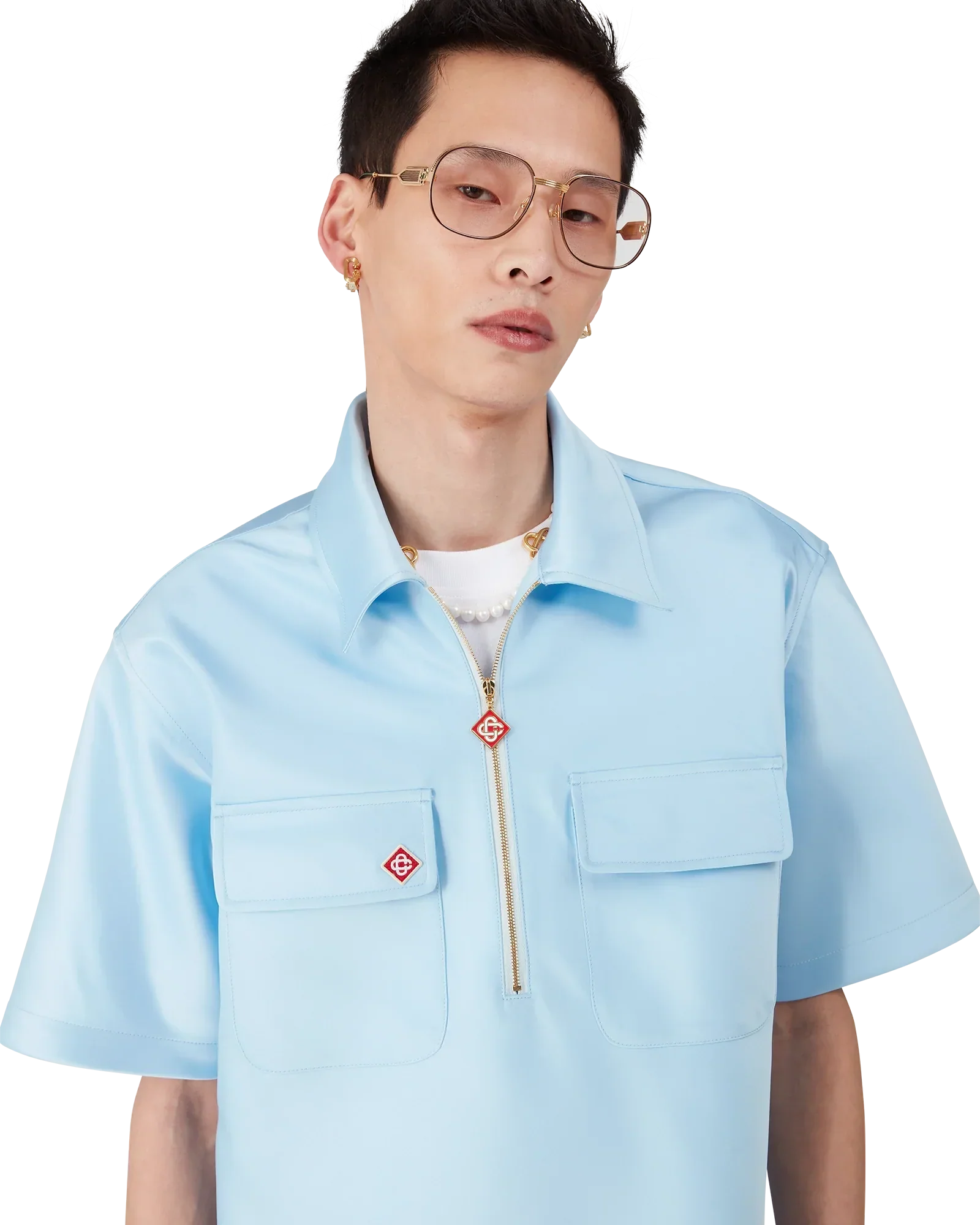 Satin Quarter Short Sleeve Zip Shirt | Casablanca Paris | Image 5
