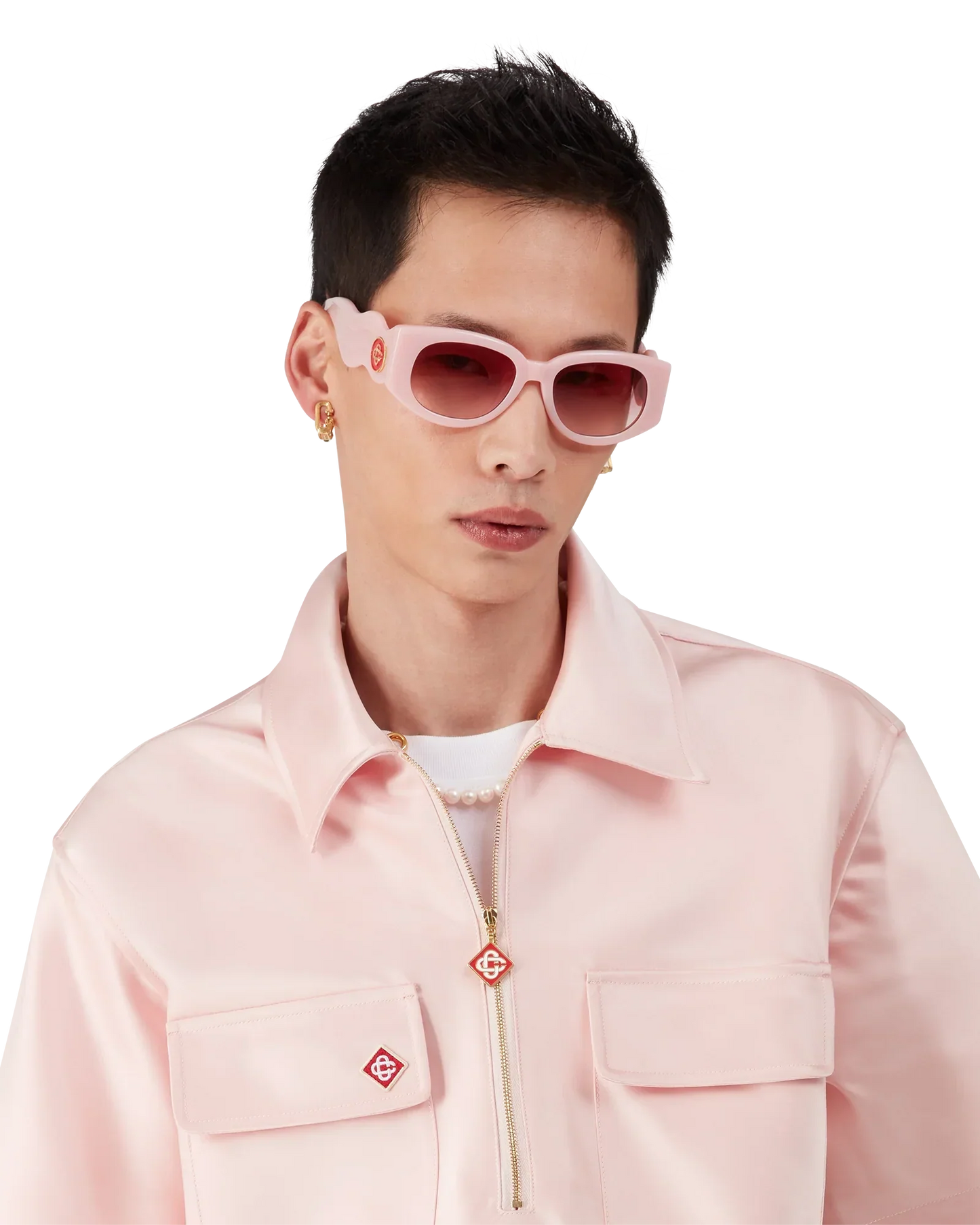Satin Quarter Short Sleeve Zip Shirt | Casablanca Paris | Image 4