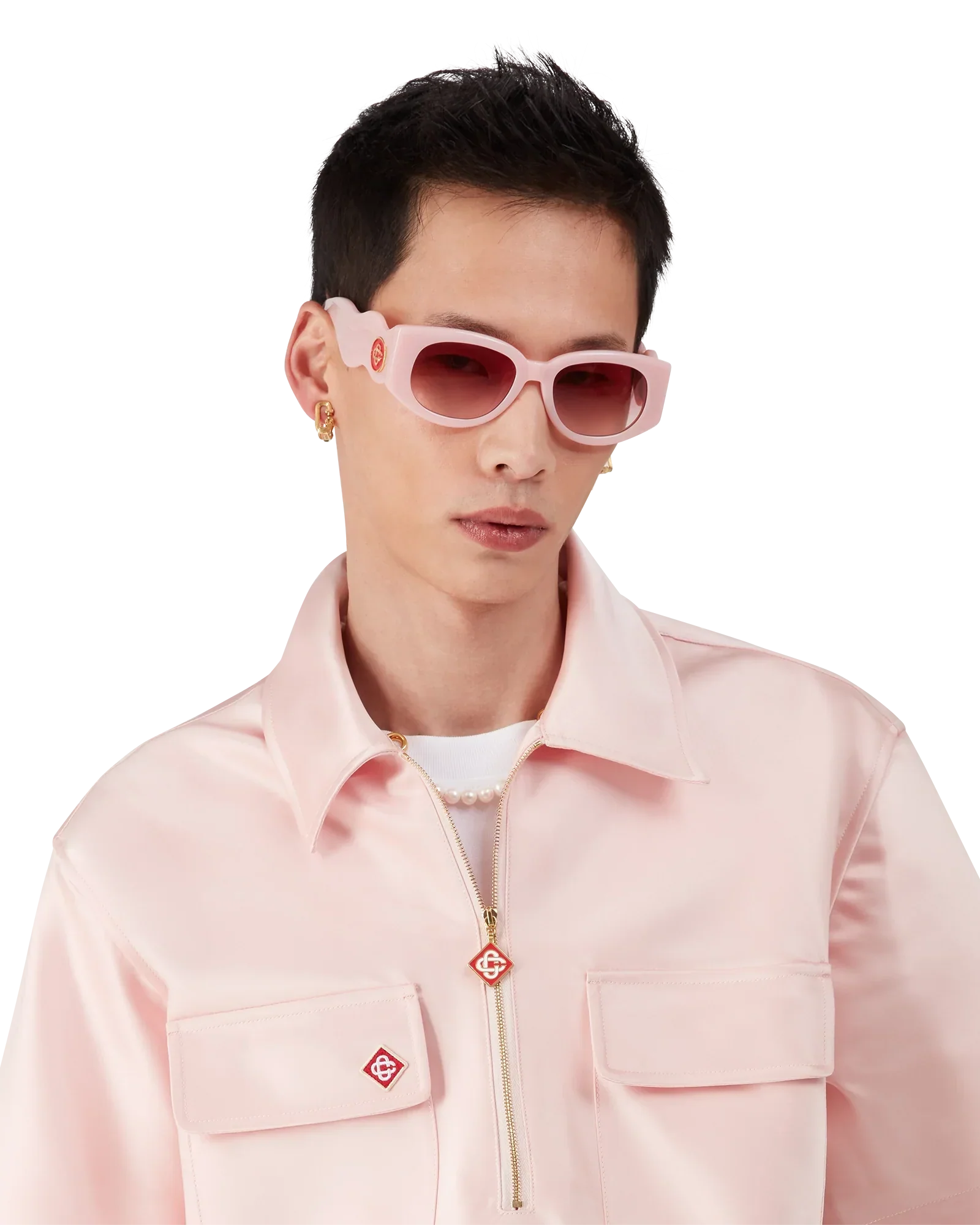 Satin Quarter Short Sleeve Zip Shirt | Casablanca Paris | Image 4