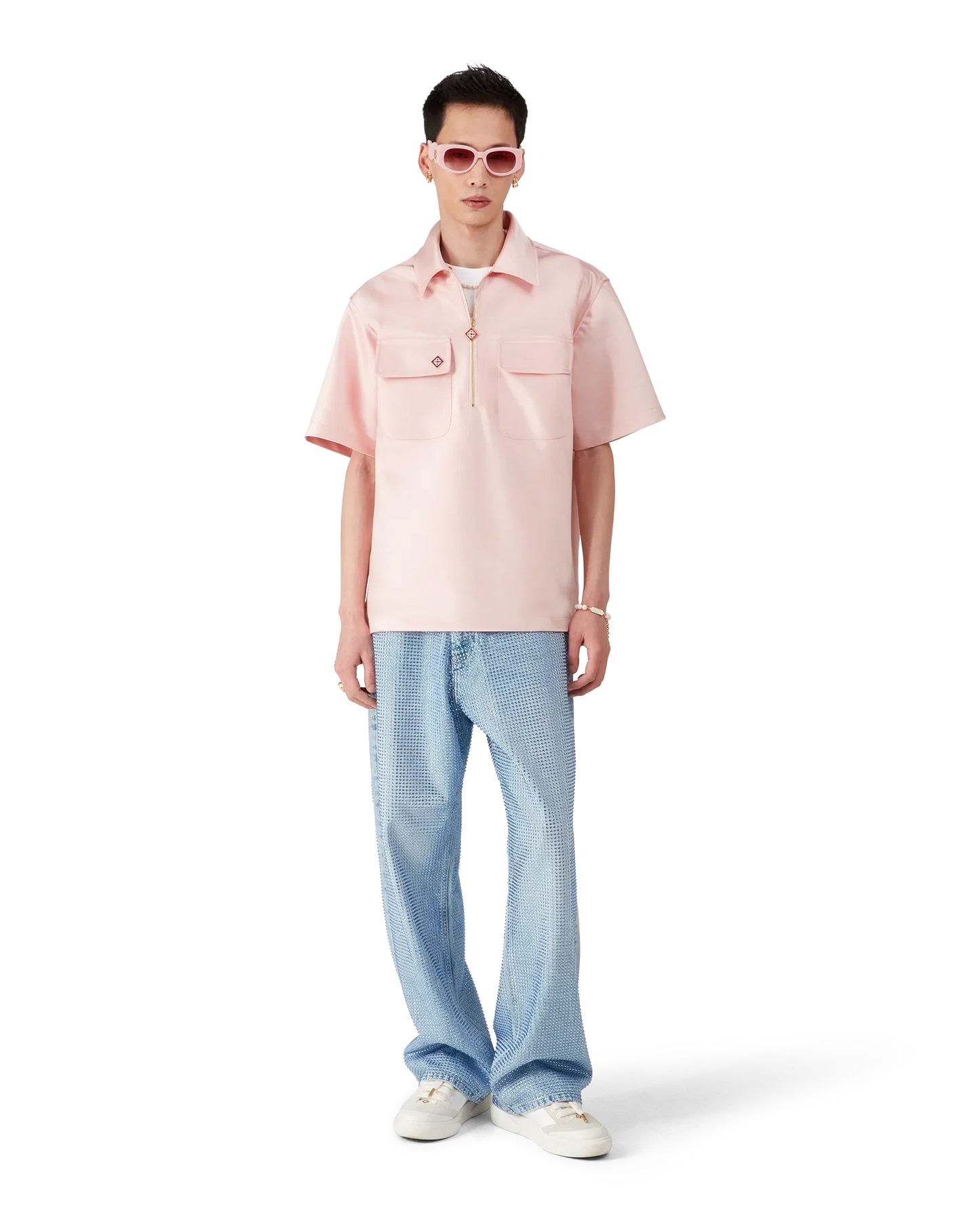 Satin Quarter Short Sleeve Zip Shirt | Casablanca Paris | Image 2
