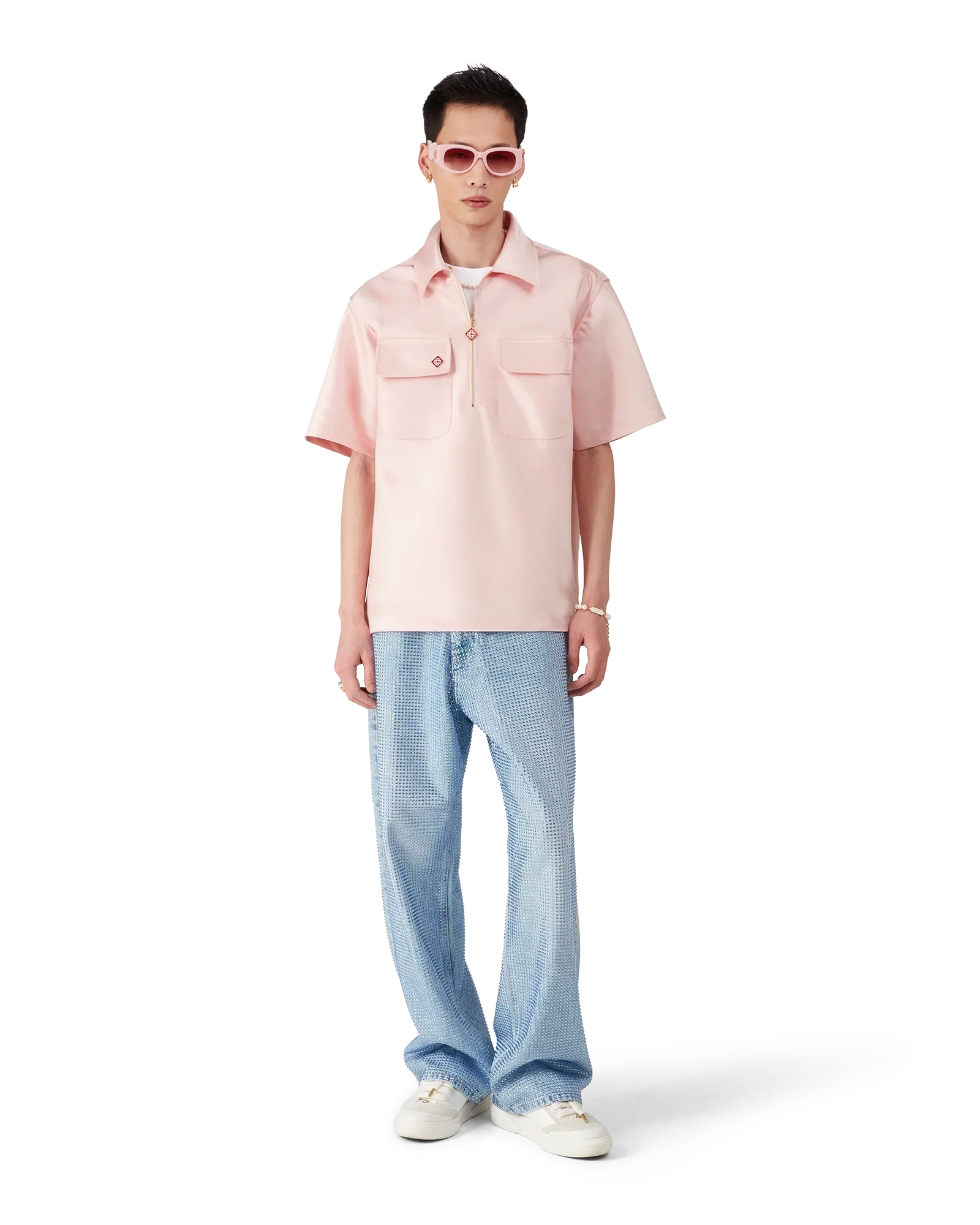 Satin Quarter Short Sleeve Zip Shirt | Casablanca Paris | Image 2