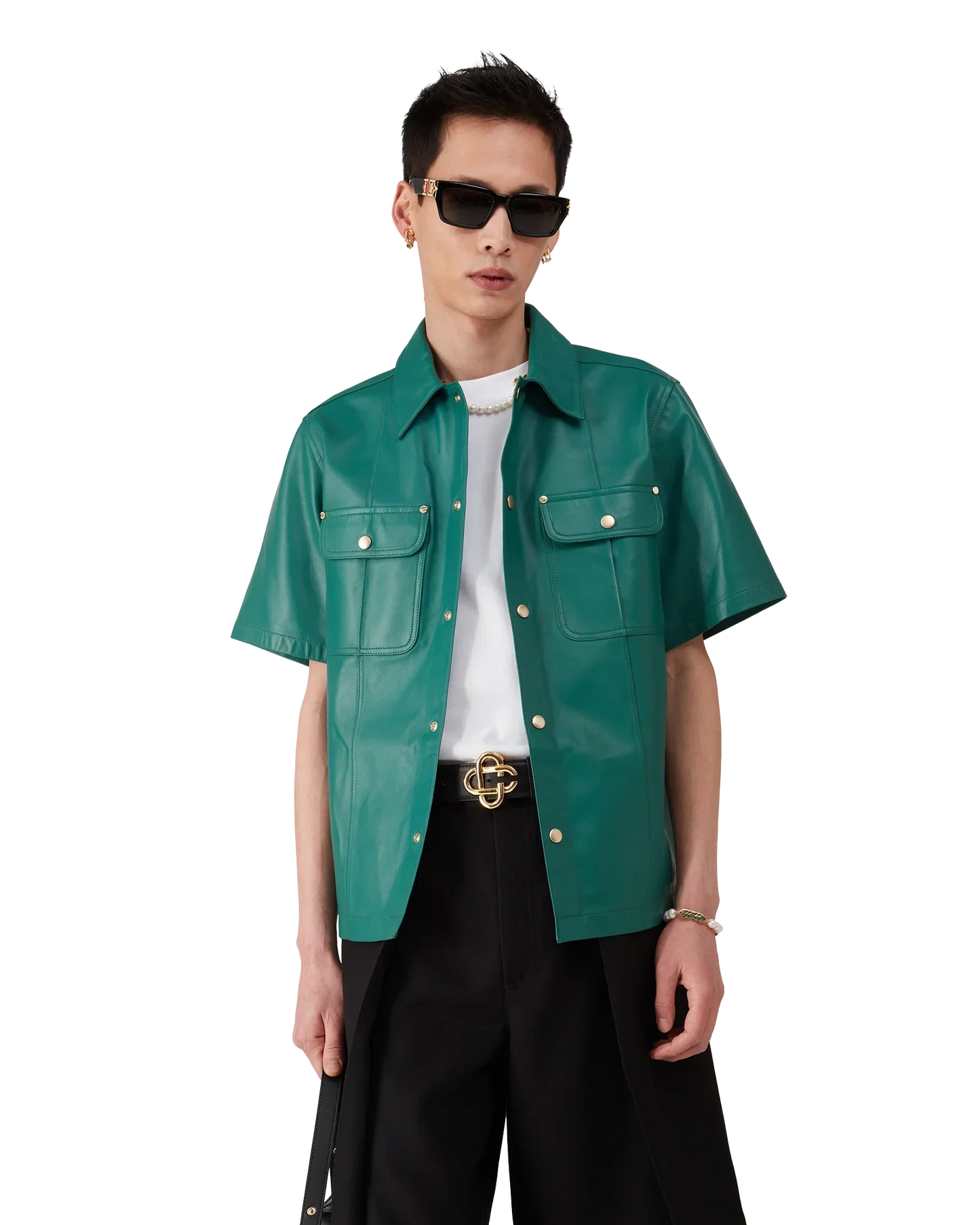 Leather Short Sleeve Shirt | Casablanca Paris | Image 3