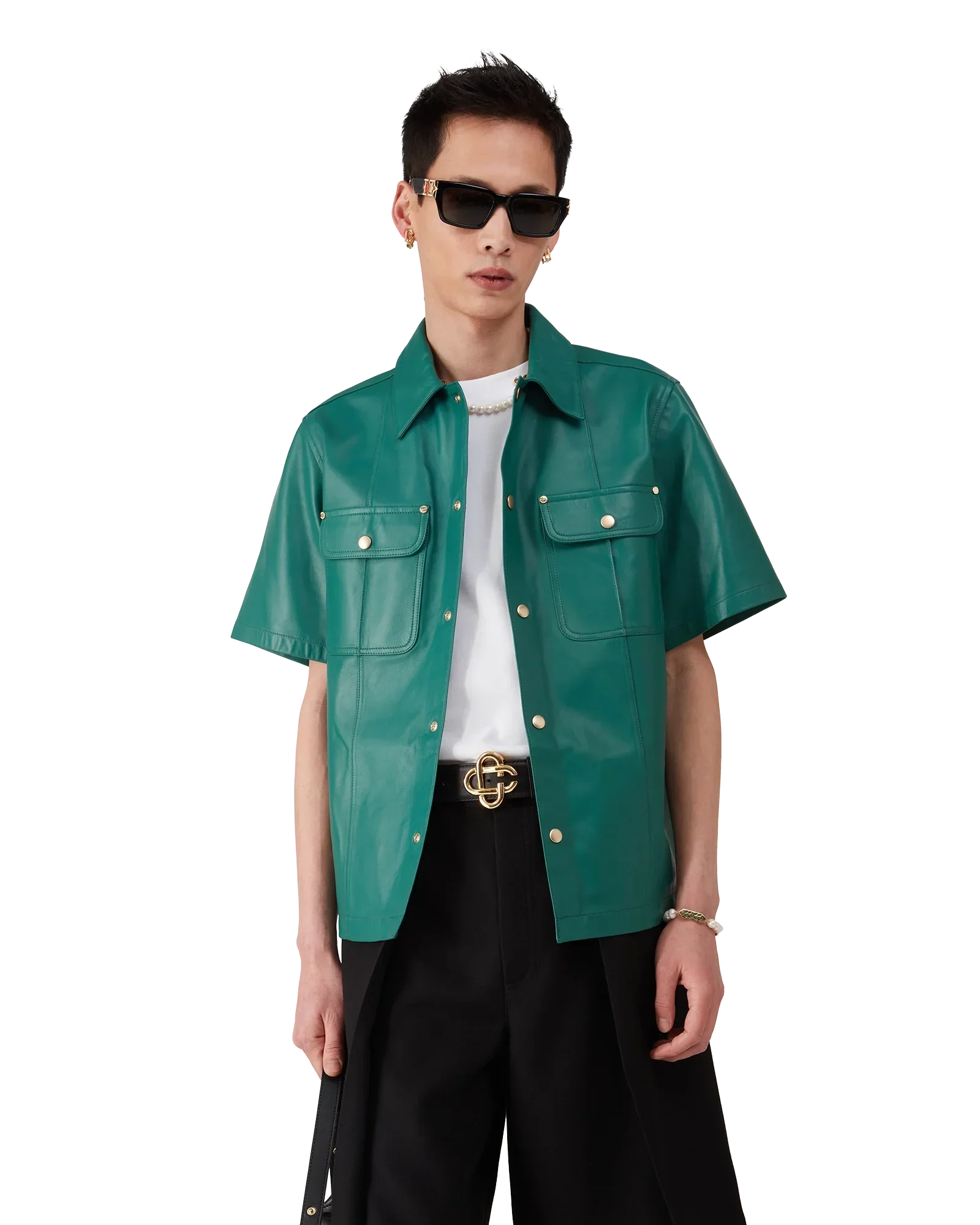 Leather Short Sleeve Shirt | Casablanca Paris | Image 3