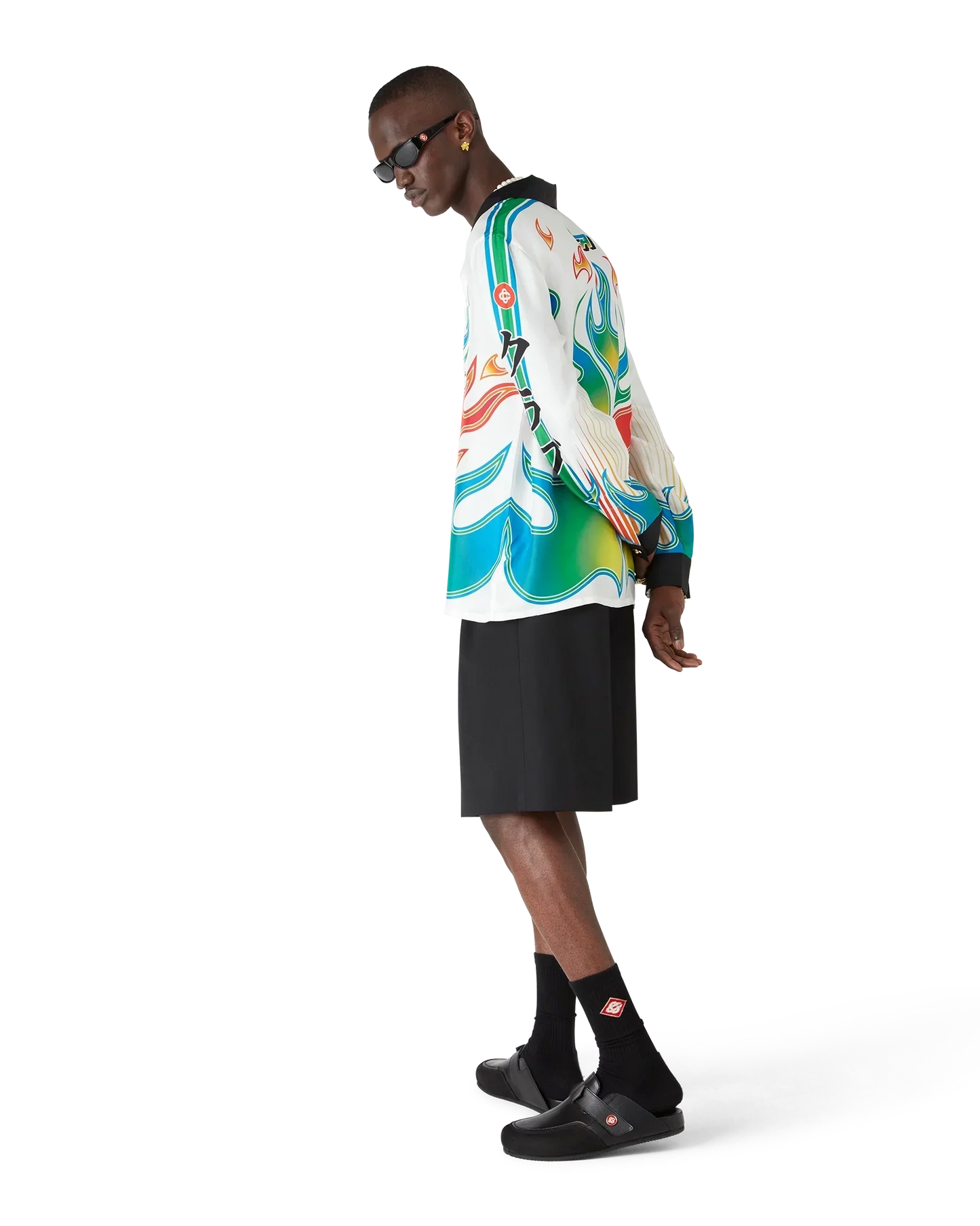 Flame Laurel Long Sleeve Silk Twill Shirt | Casablanca Paris | Image 3