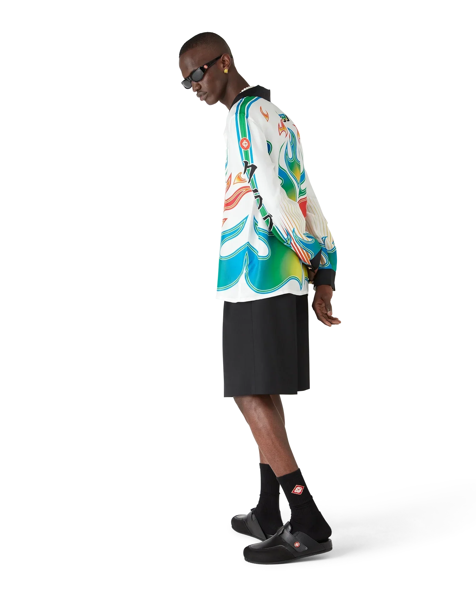 Flame Laurel Long Sleeve Silk Twill Shirt | Casablanca Paris | Image 3