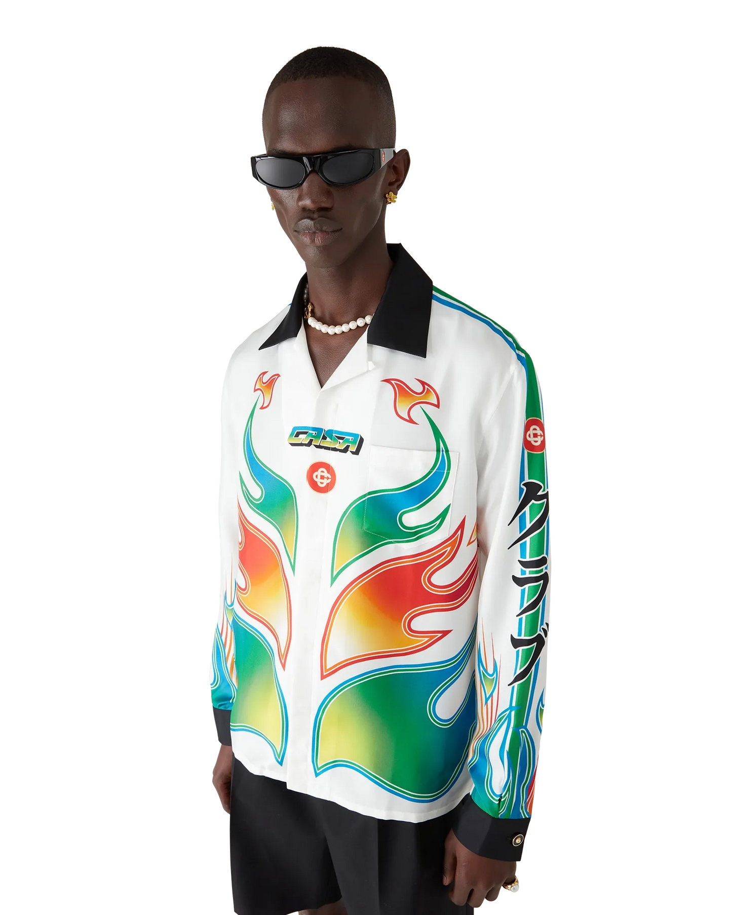Flame Laurel Long Sleeve Silk Twill Shirt | Casablanca Paris | Image 4