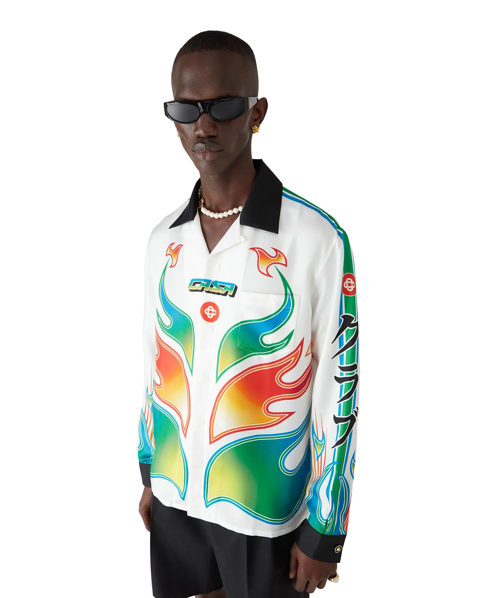 Flame Laurel Long Sleeve Silk Twill Shirt | Casablanca Paris | Image 4