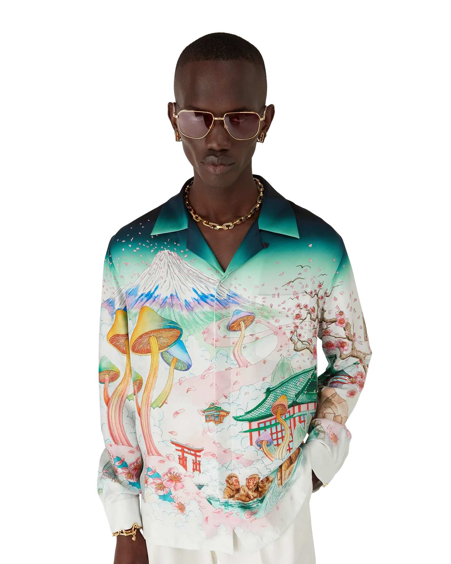 Flowers Long Sleeve Silk Twill Shirt | Casablanca Paris | Image 4