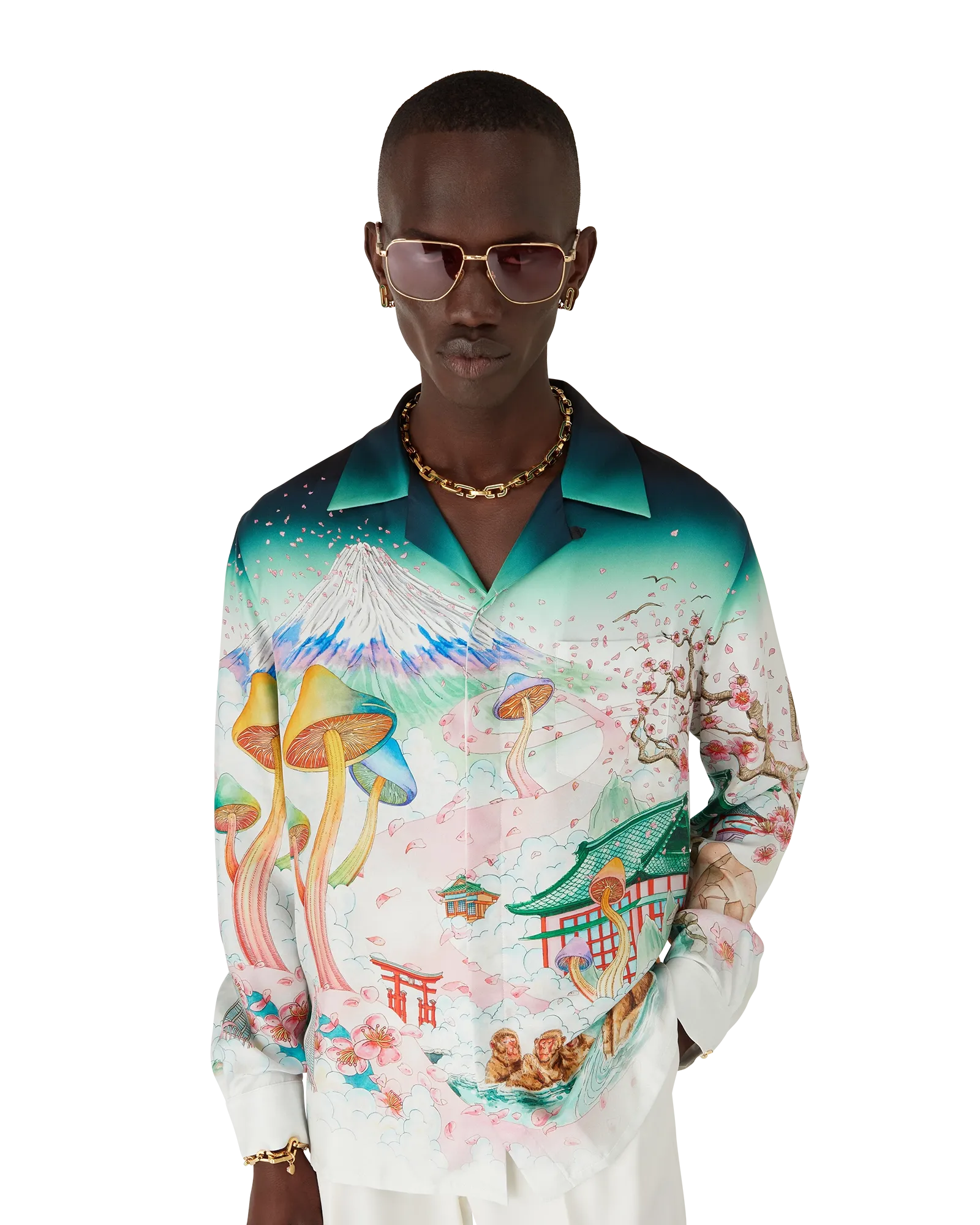 Flowers Long Sleeve Silk Twill Shirt | Casablanca Paris | Image 4