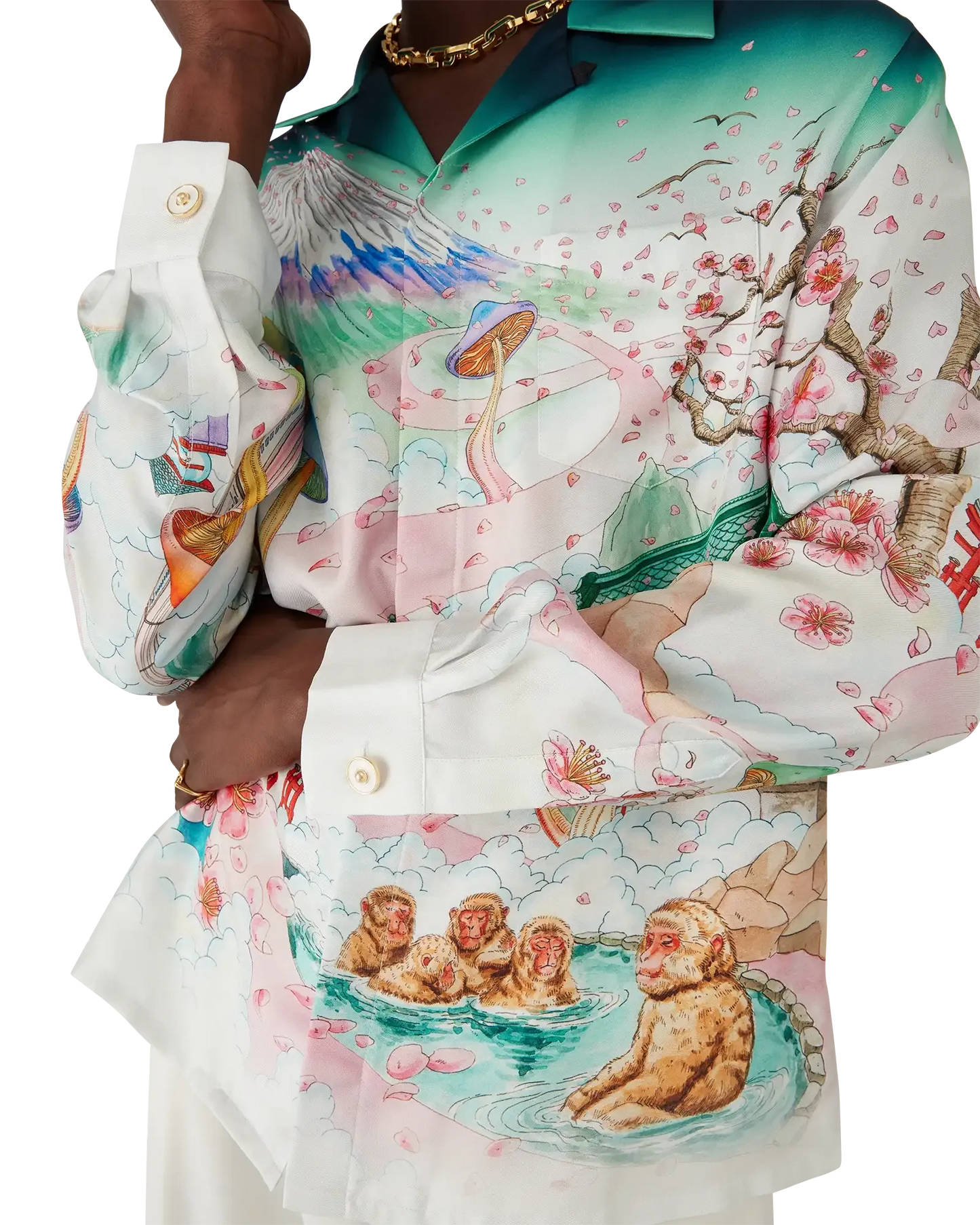 Flowers Long Sleeve Silk Twill Shirt | Casablanca Paris | Image 5