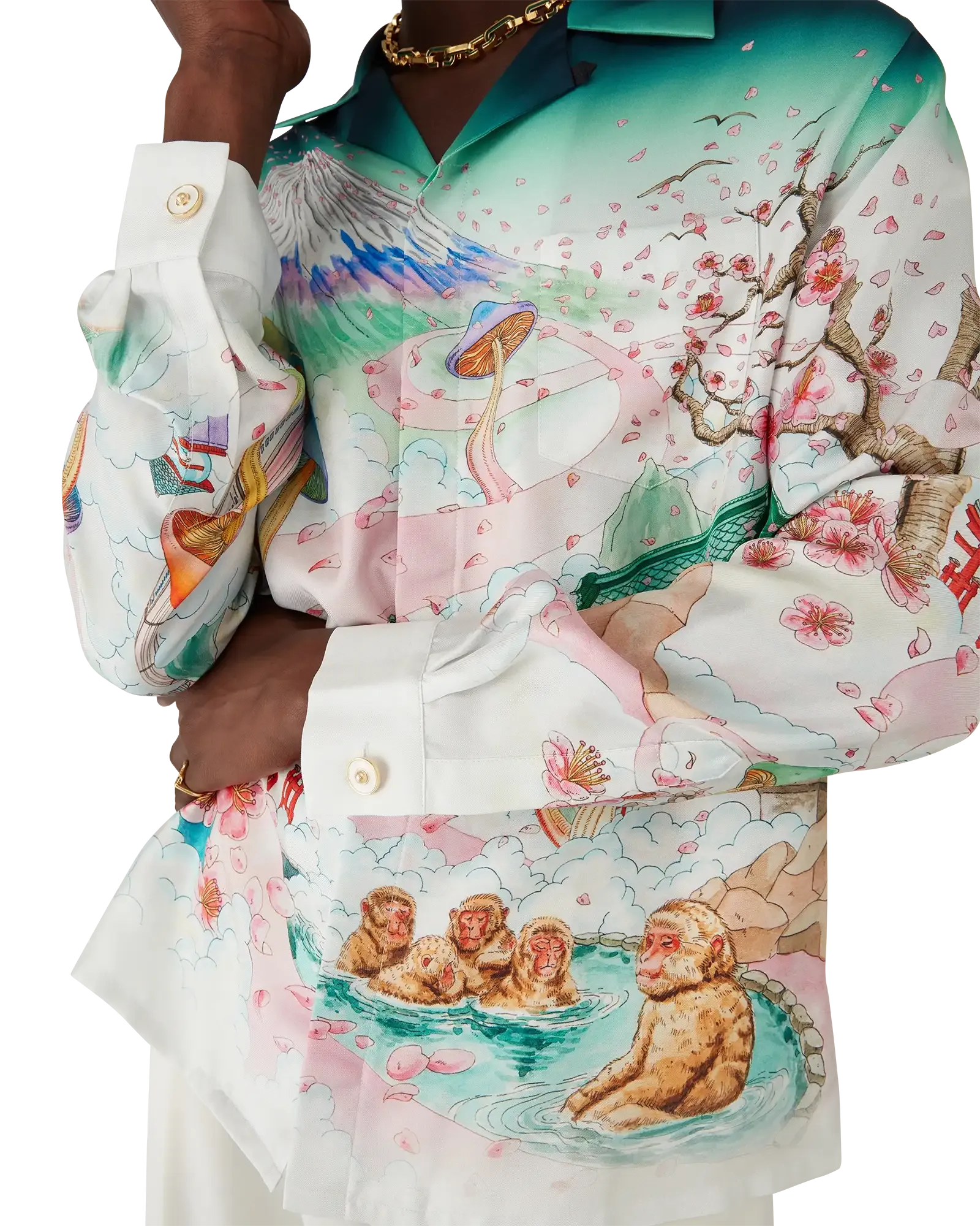 Flowers Long Sleeve Silk Twill Shirt | Casablanca Paris | Image 5