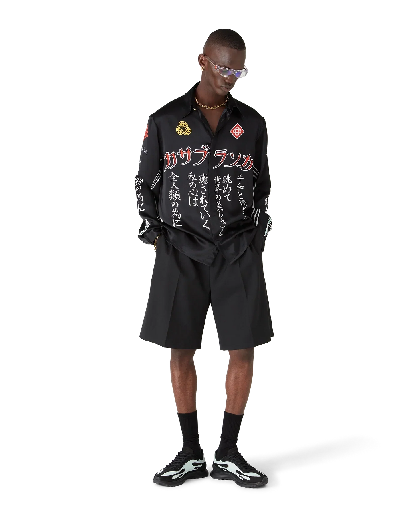 Emblem Long Sleeve Silk Satin Shirt | Casablanca Paris | Image 2