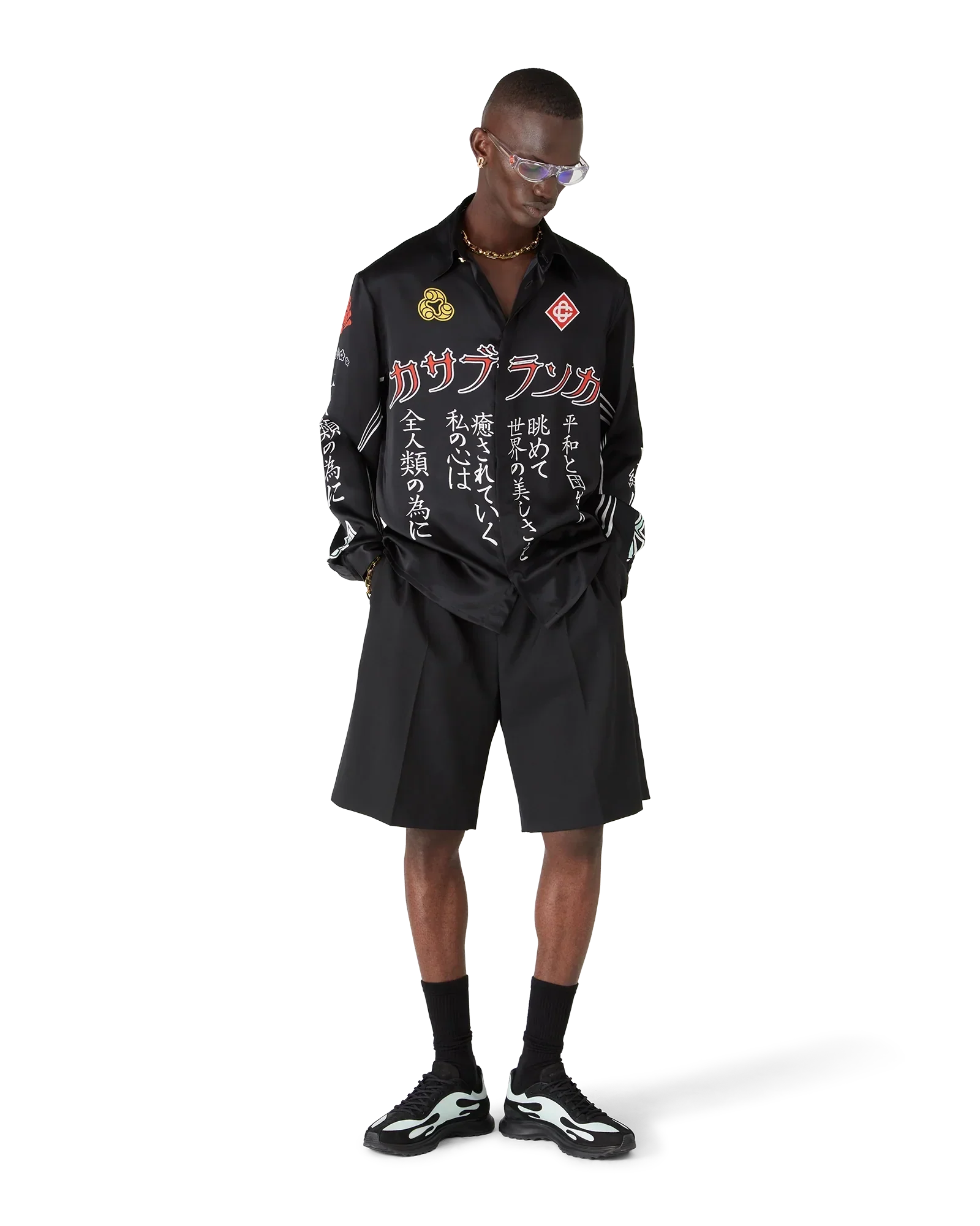 Emblem Long Sleeve Silk Satin Shirt | Casablanca Paris | Image 2