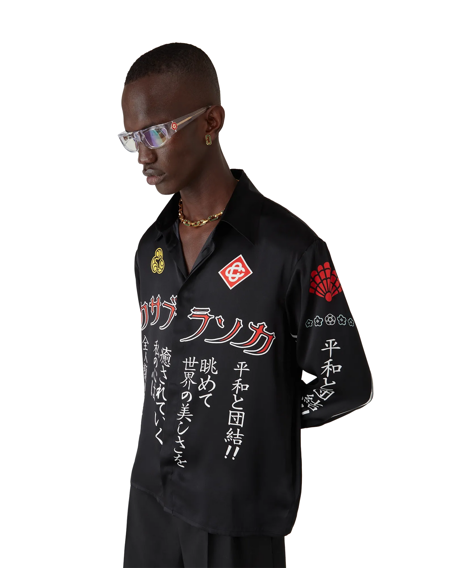 Emblem Long Sleeve Silk Satin Shirt | Casablanca Paris | Image 4