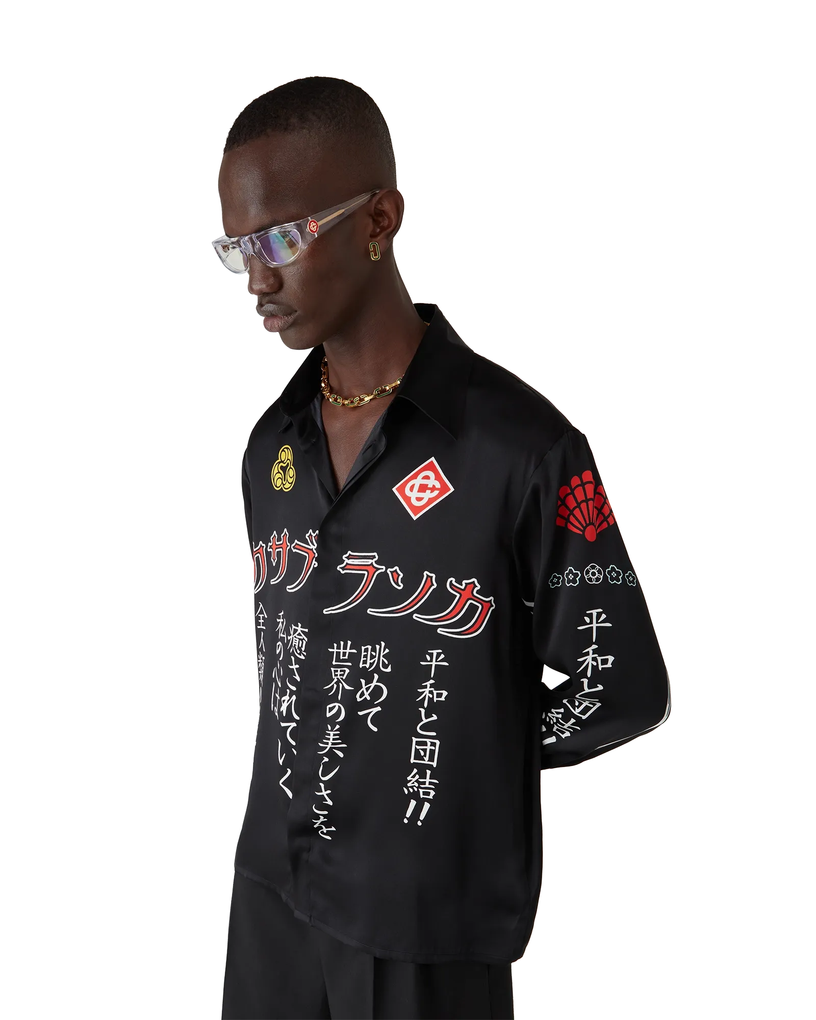 Emblem Long Sleeve Silk Satin Shirt | Casablanca Paris | Image 4